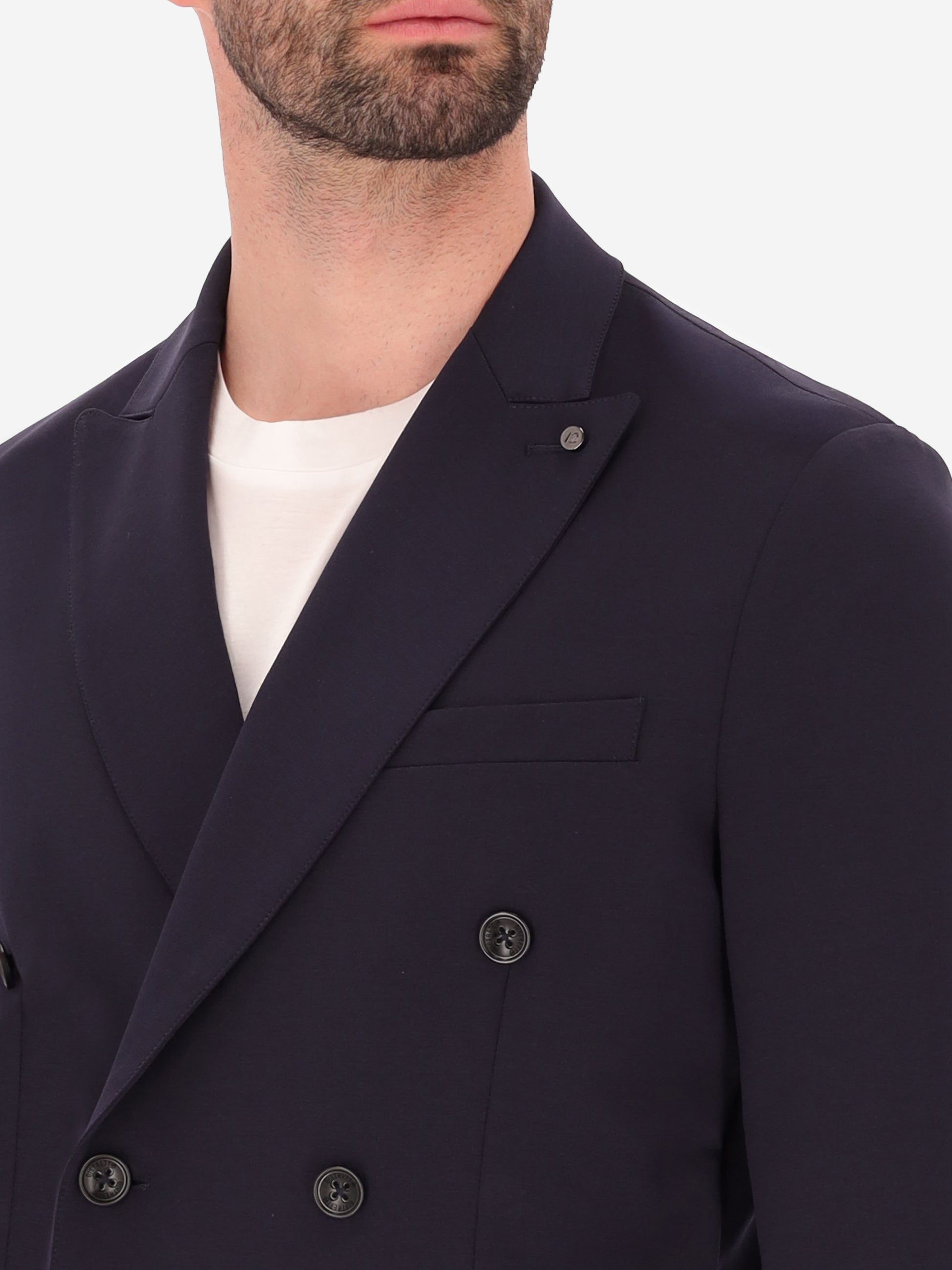 Technical Double-Breasted Jacket in Punto Milano Fabric