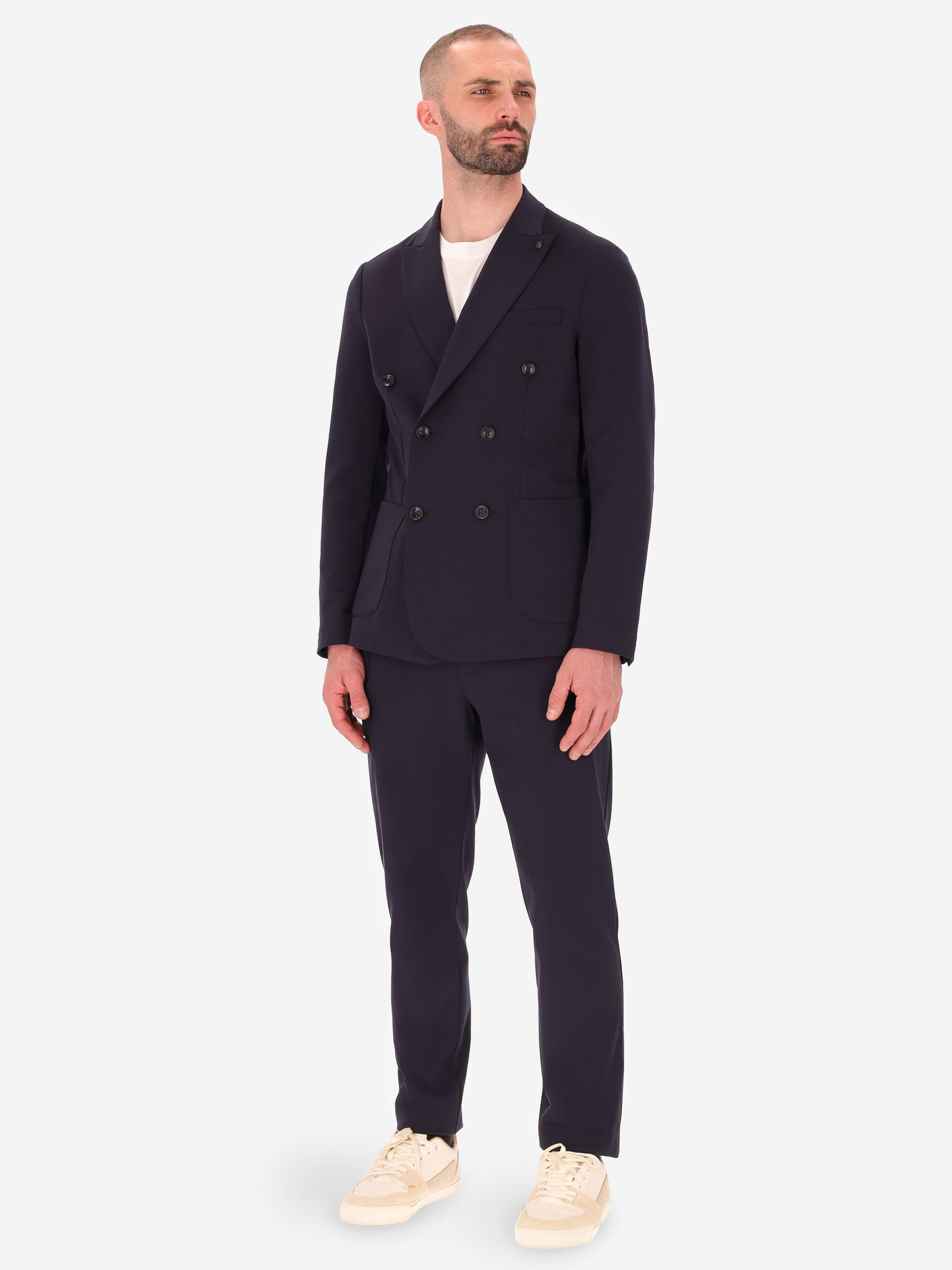 Technical Double-Breasted Jacket in Punto Milano Fabric