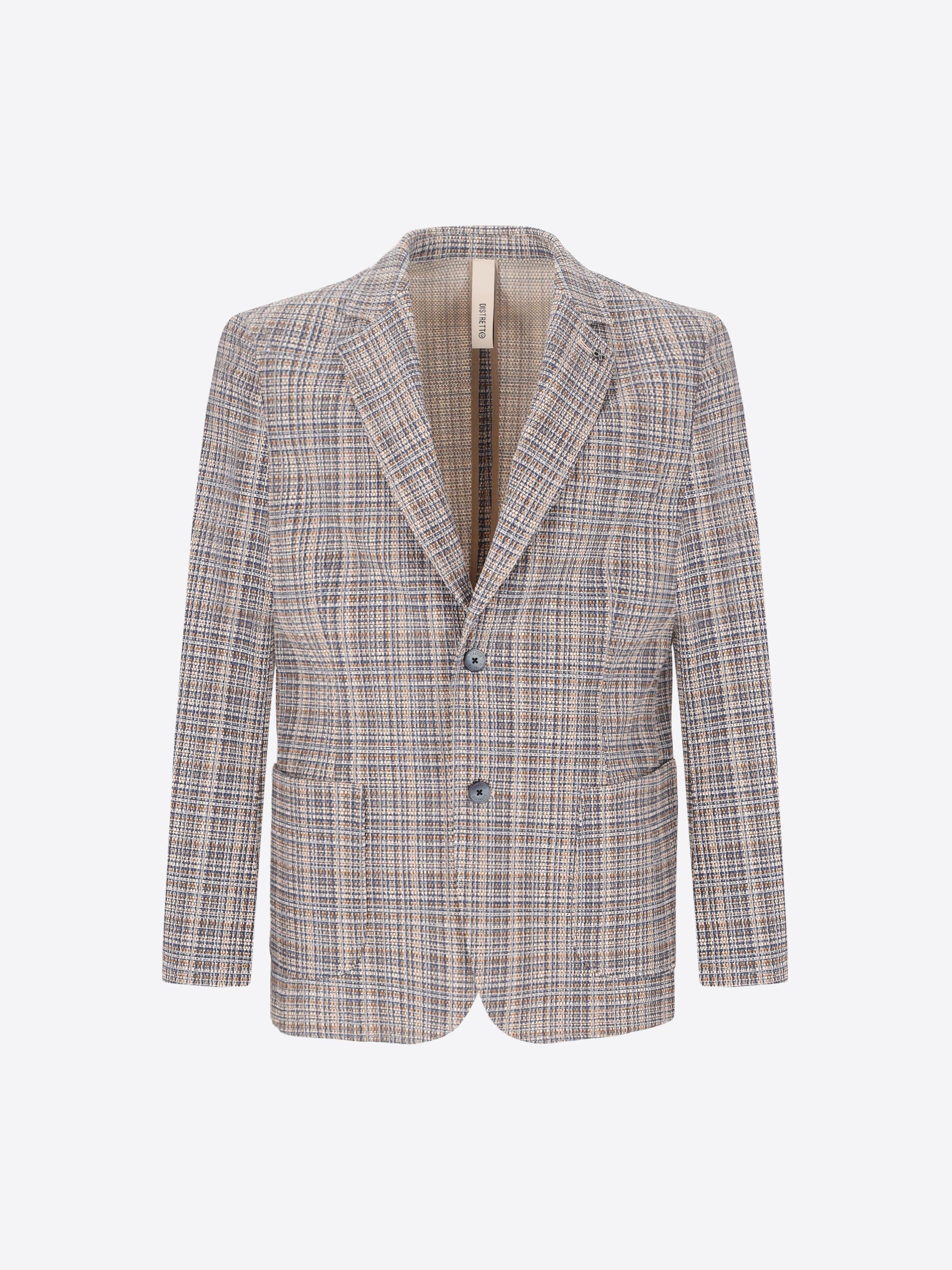 Jacket Easy In Textured Dot Stretch Fabric With Multi-Stripe Check Print