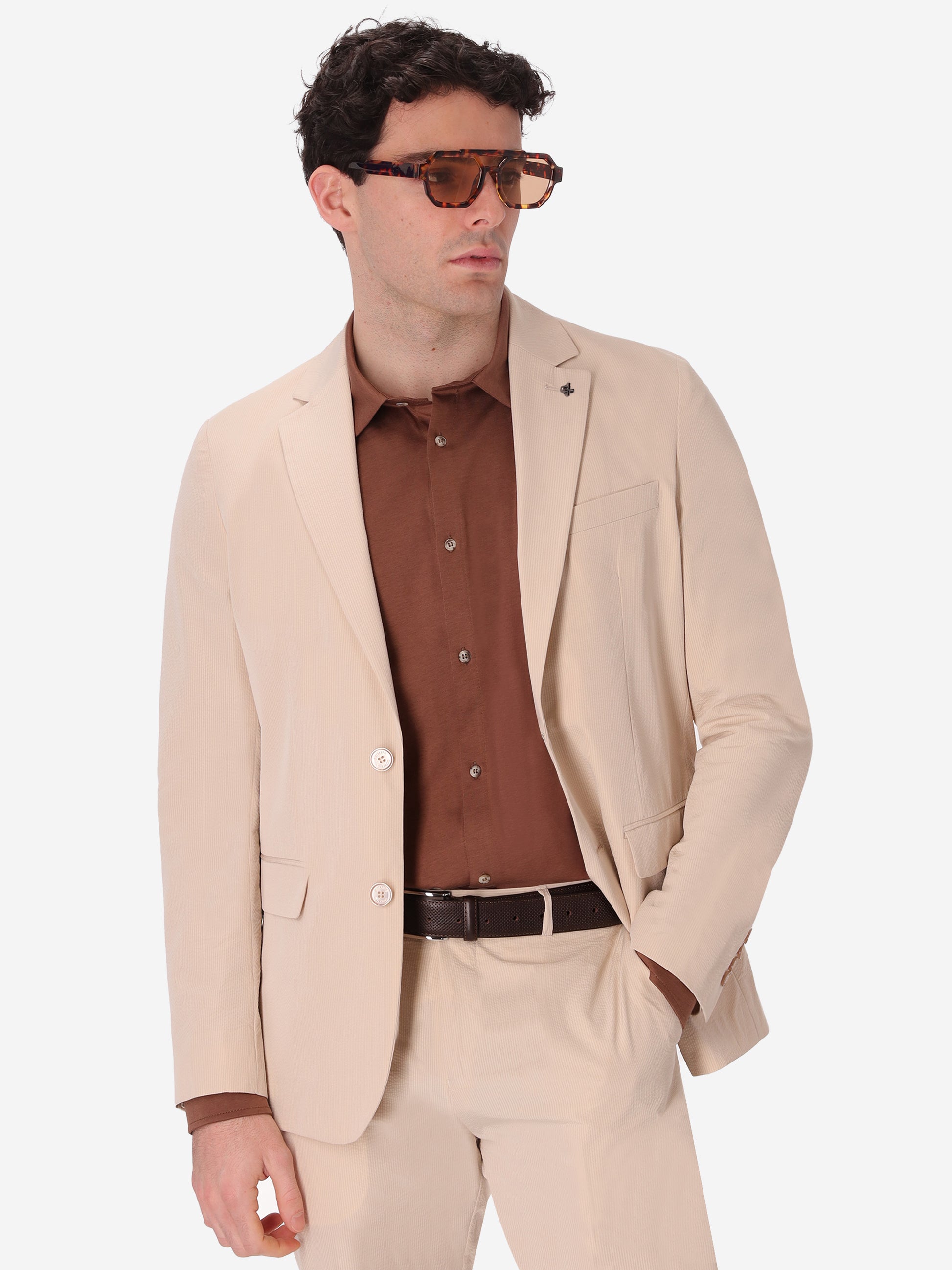 Semi-Tailored Jacket Arezzo In Super-Comfort Embossed Fine Stripe Fabric