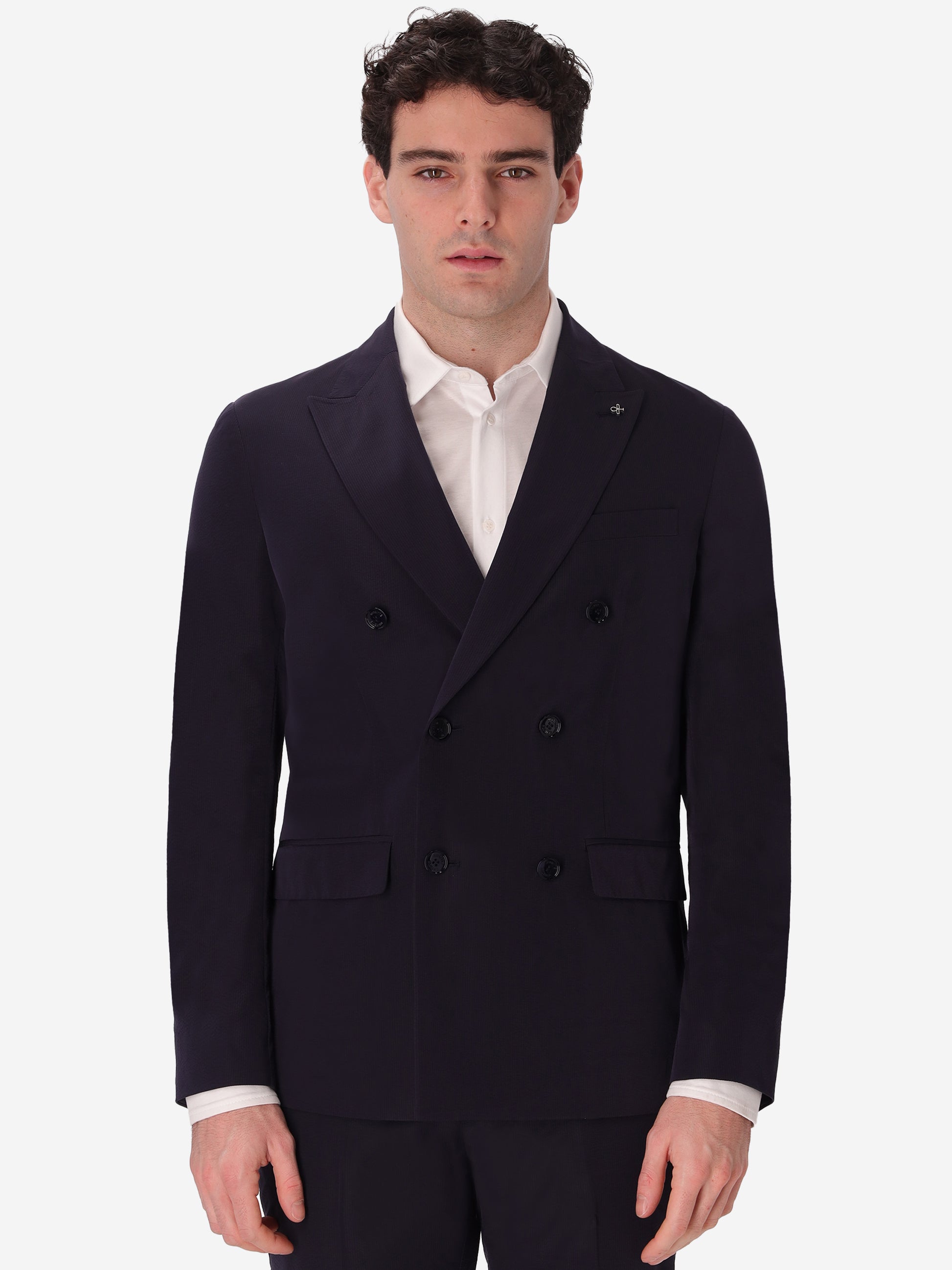 Double-Breasted Semi-Tailored Jacket Arezzo In Super-Comfort Embossed Fine Stripe Fabric