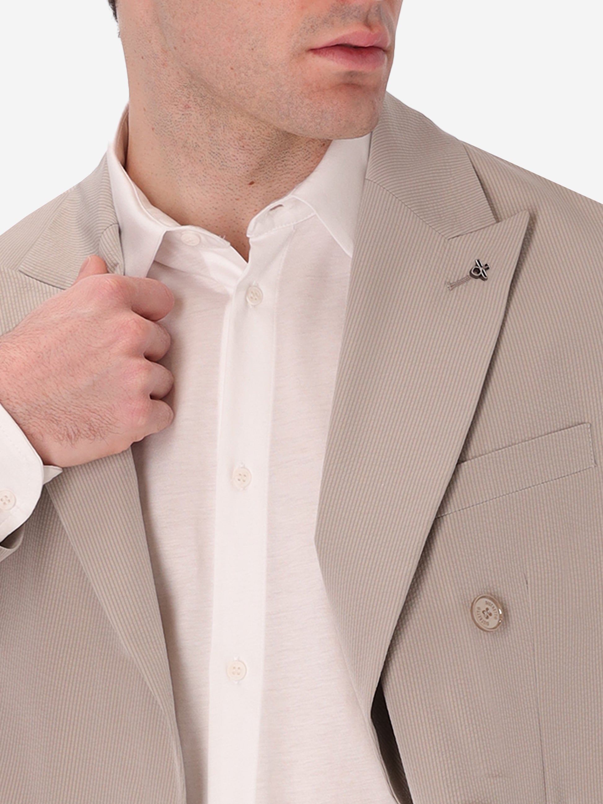 Double-Breasted Semi-Tailored Jacket Arezzo In Super-Comfort Embossed Fine Stripe Fabric