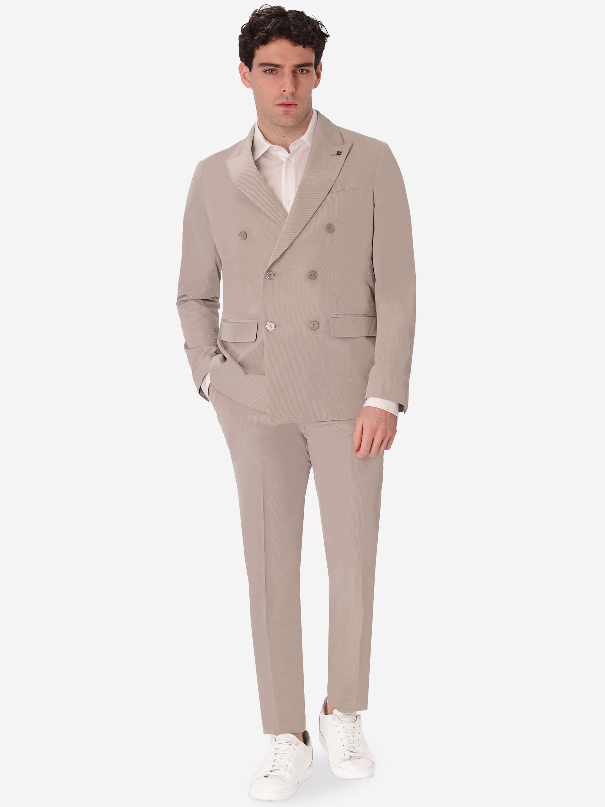 Double-Breasted Semi-Tailored Jacket Arezzo In Super-Comfort Embossed Fine Stripe Fabric