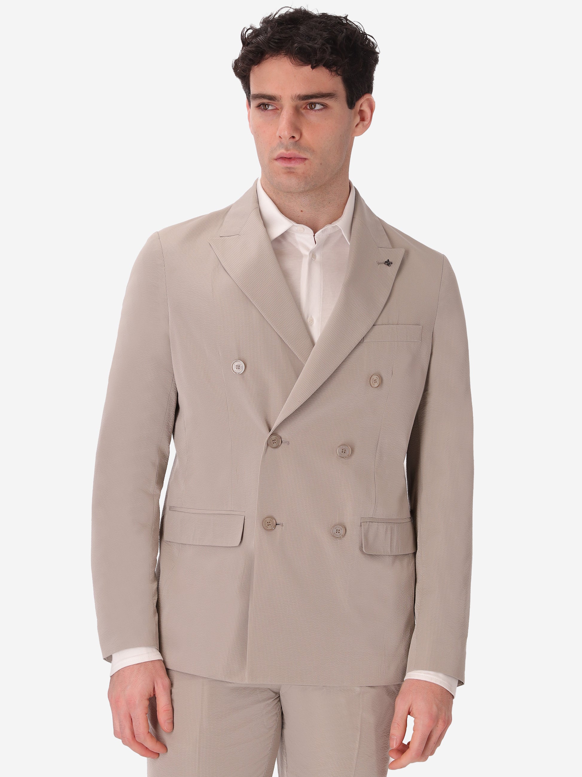 Double-Breasted Semi-Tailored Jacket Arezzo In Super-Comfort Embossed Fine Stripe Fabric