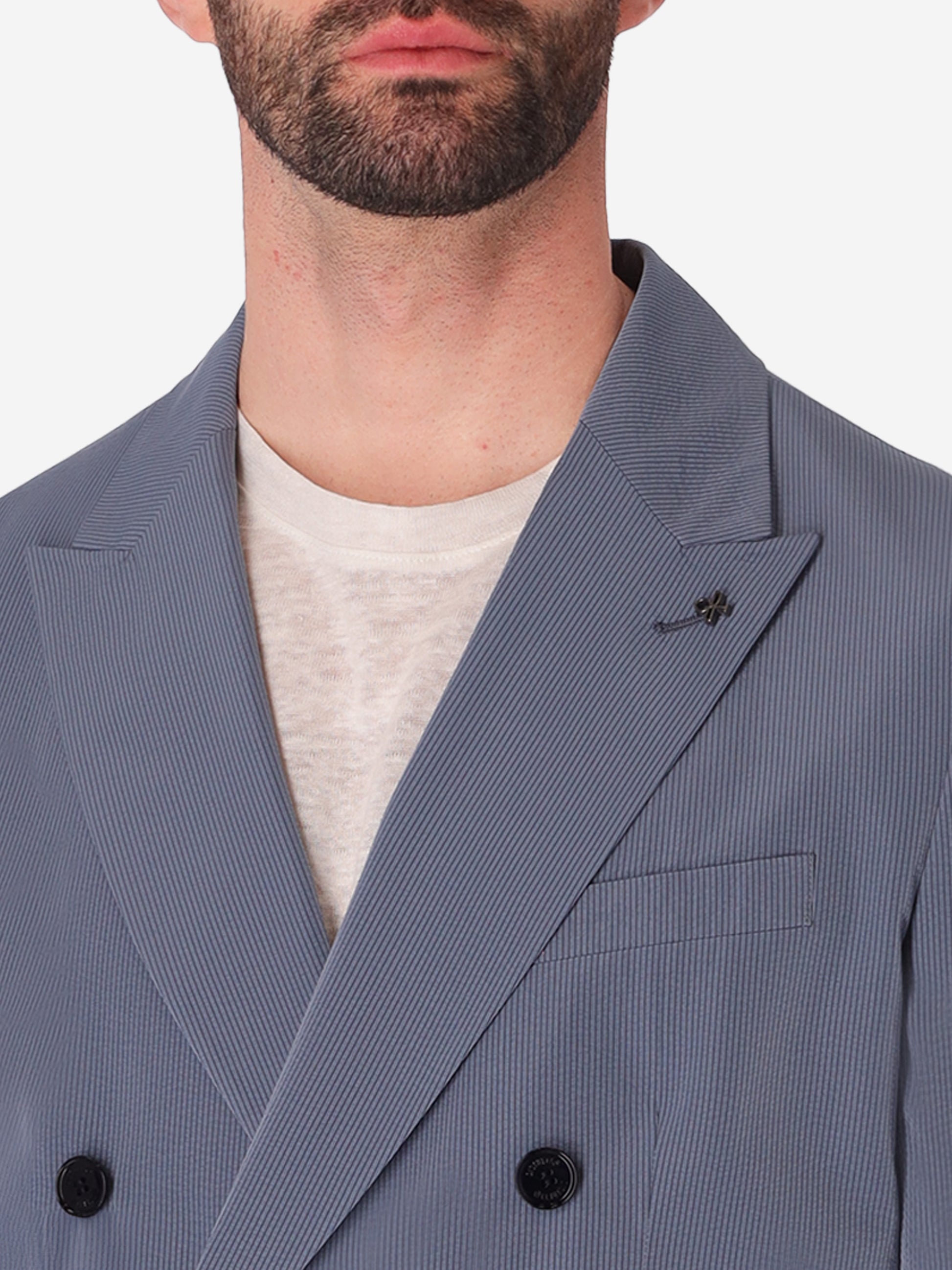 Double-Breasted Semi-Tailored Jacket Arezzo In Super-Comfort Embossed Fine Stripe Fabric