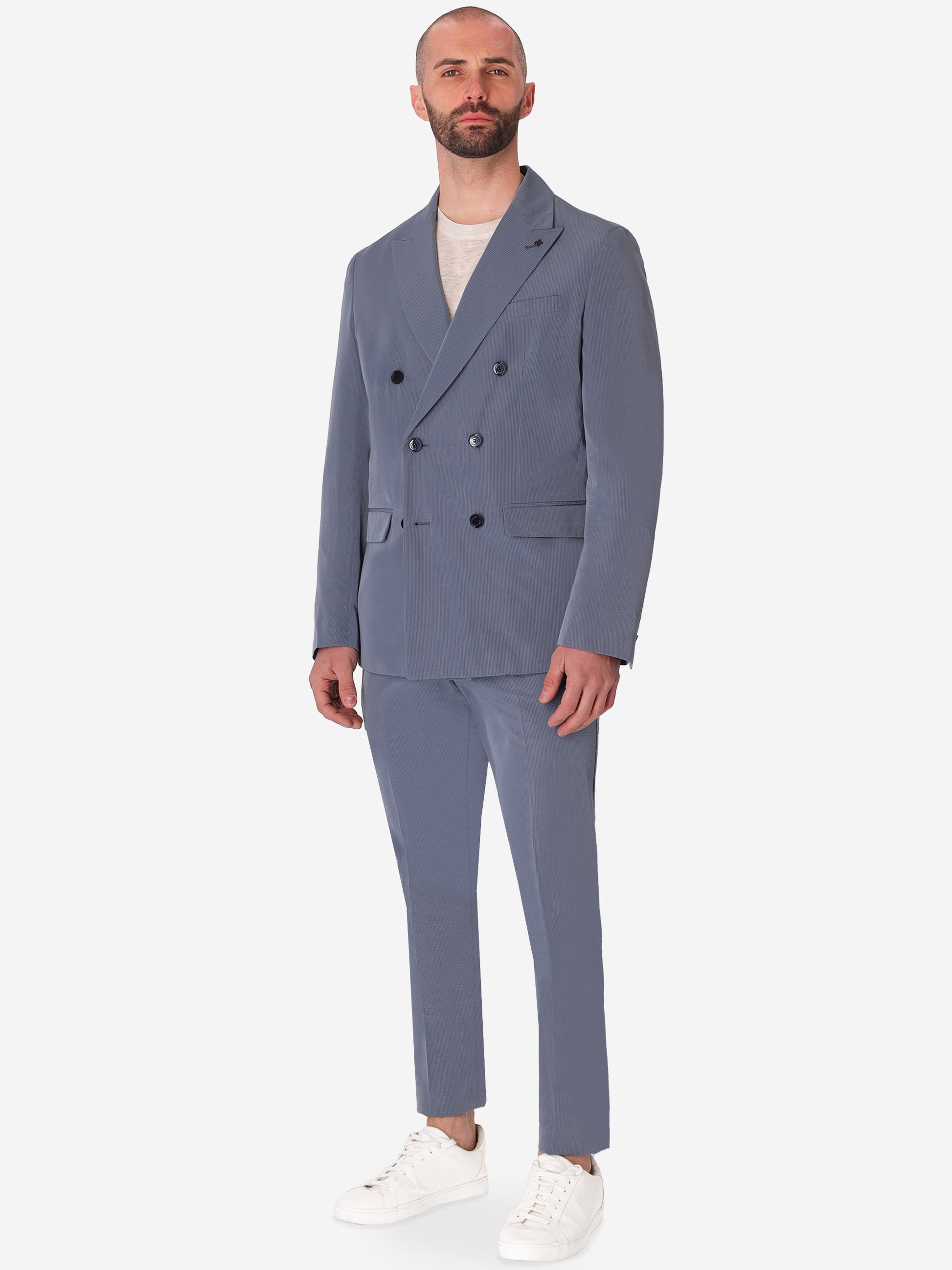 Double-Breasted Semi-Tailored Jacket Arezzo In Super-Comfort Embossed Fine Stripe Fabric