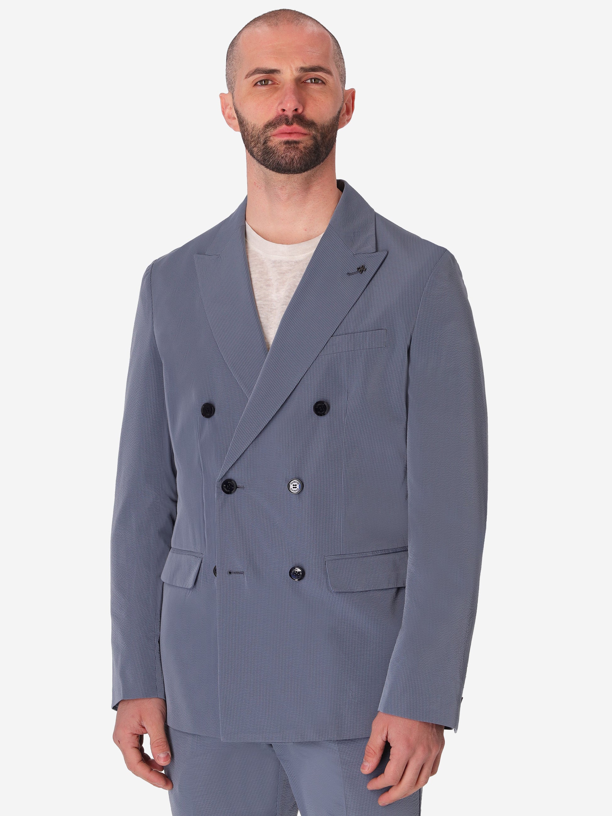 Double-Breasted Semi-Tailored Jacket Arezzo In Super-Comfort Embossed Fine Stripe Fabric