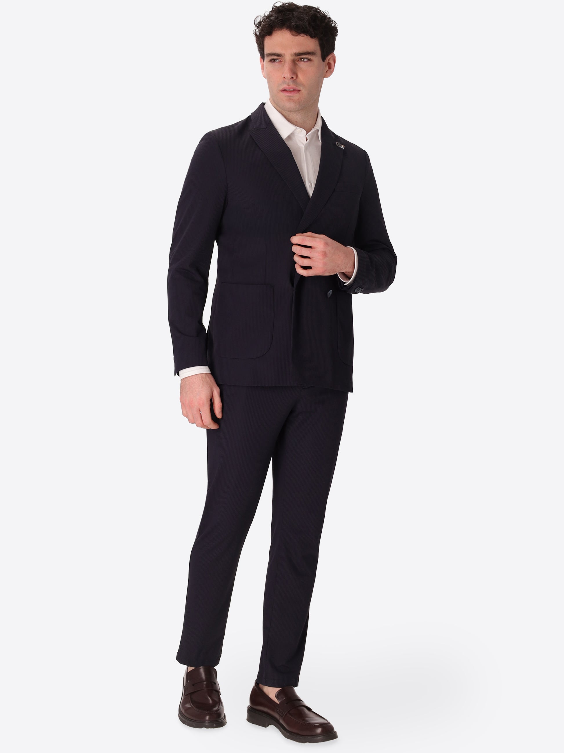 High-Perform12 Doppelreihige Jacke Leccio Aus Technischem Stretchgewebe Mit Reliefstreifen