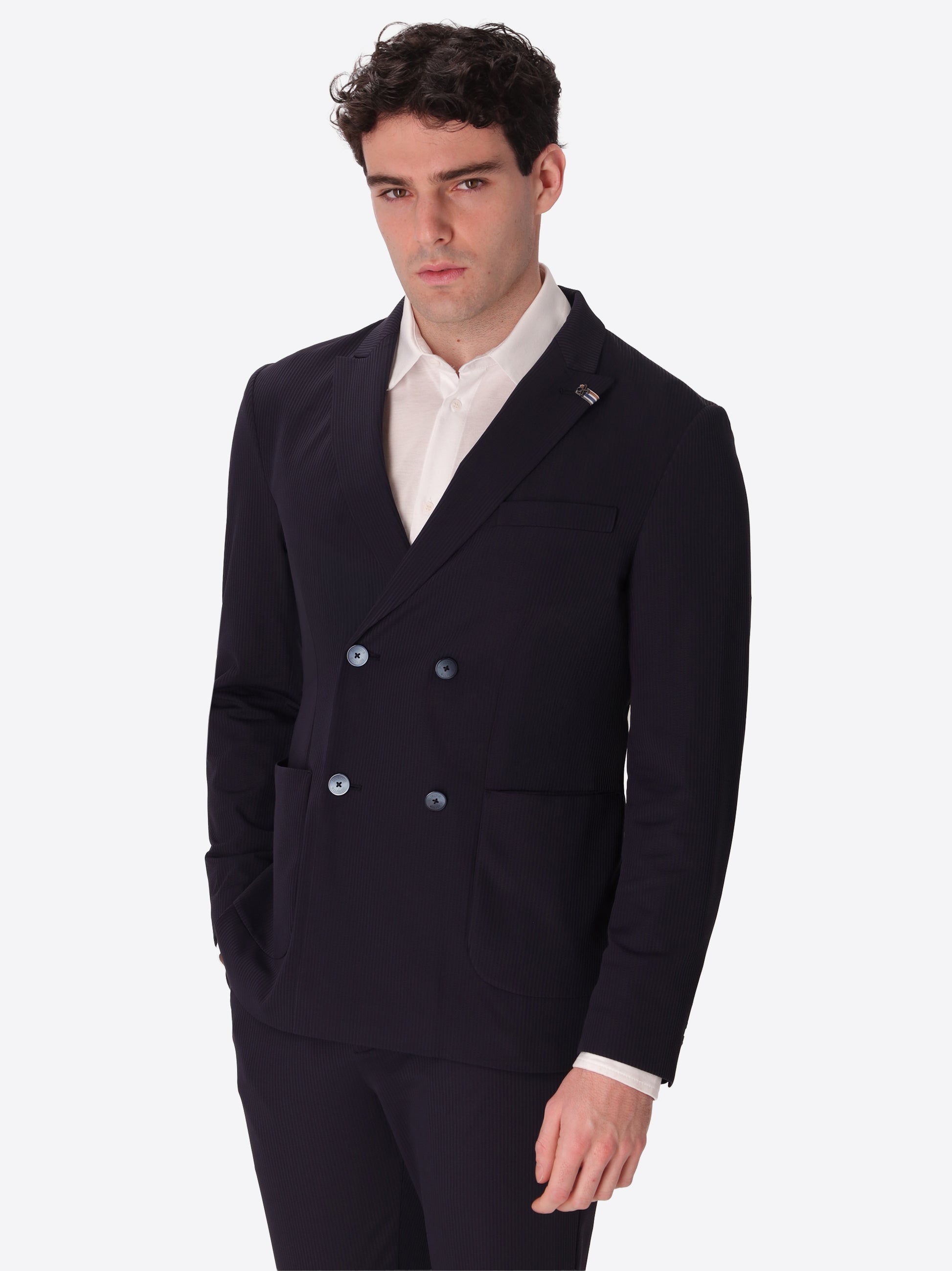 High-Perform12 Doppelreihige Jacke Leccio Aus Technischem Stretchgewebe Mit Reliefstreifen