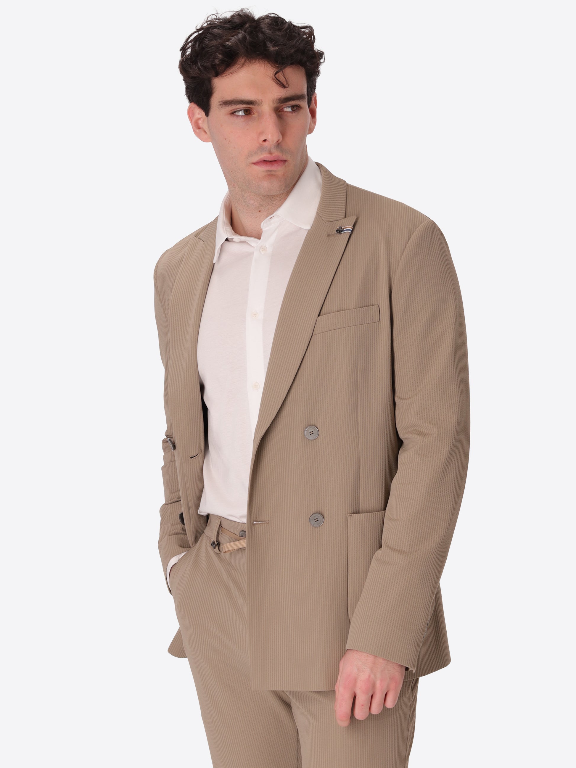 High-Perform12 Doppelreihige Jacke Leccio Aus Technischem Stretchgewebe Mit Reliefstreifen
