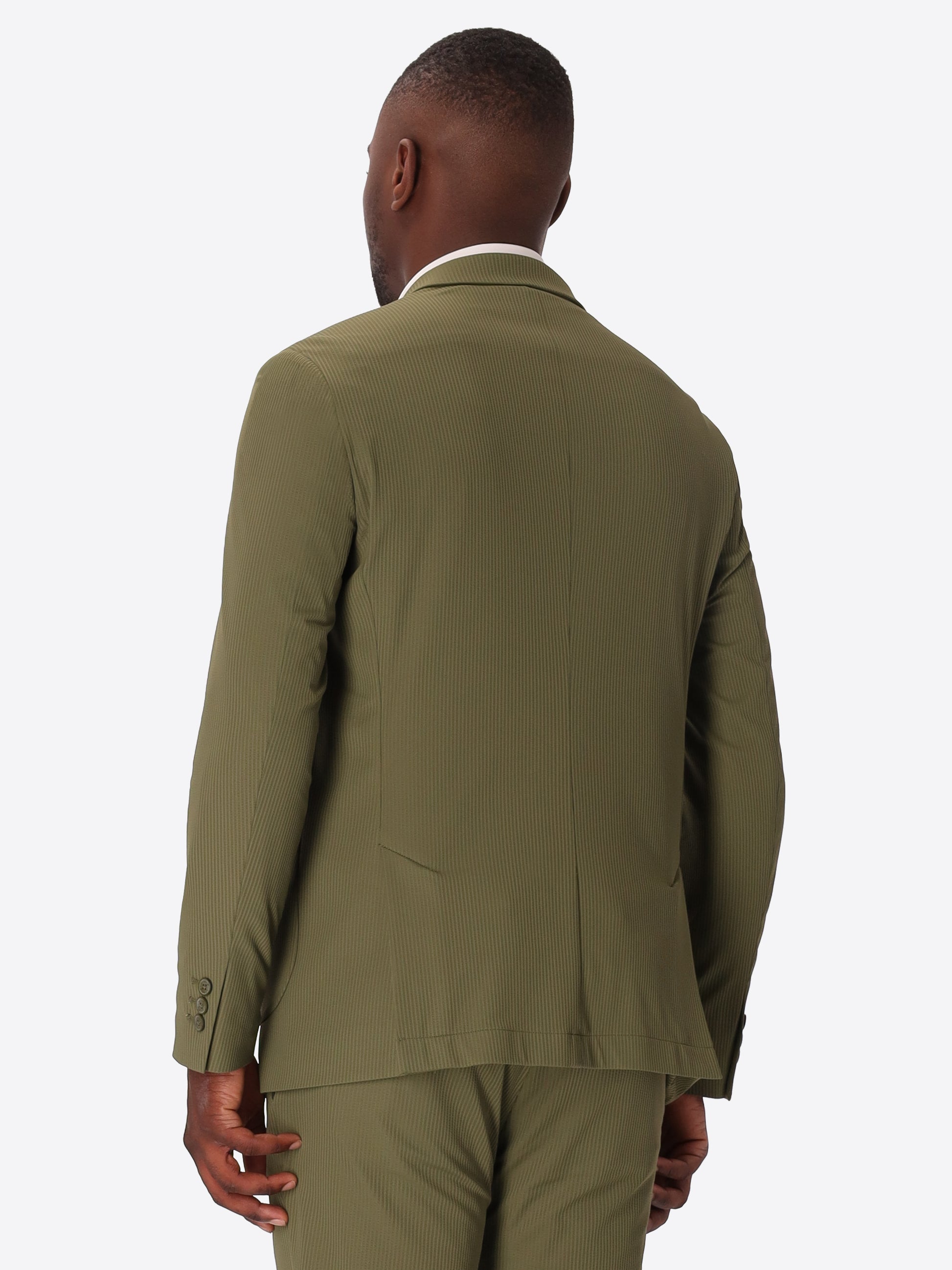 High-Perform12 Leccio Suit Moss In Raised-Stripe Technical Stretch Fabric