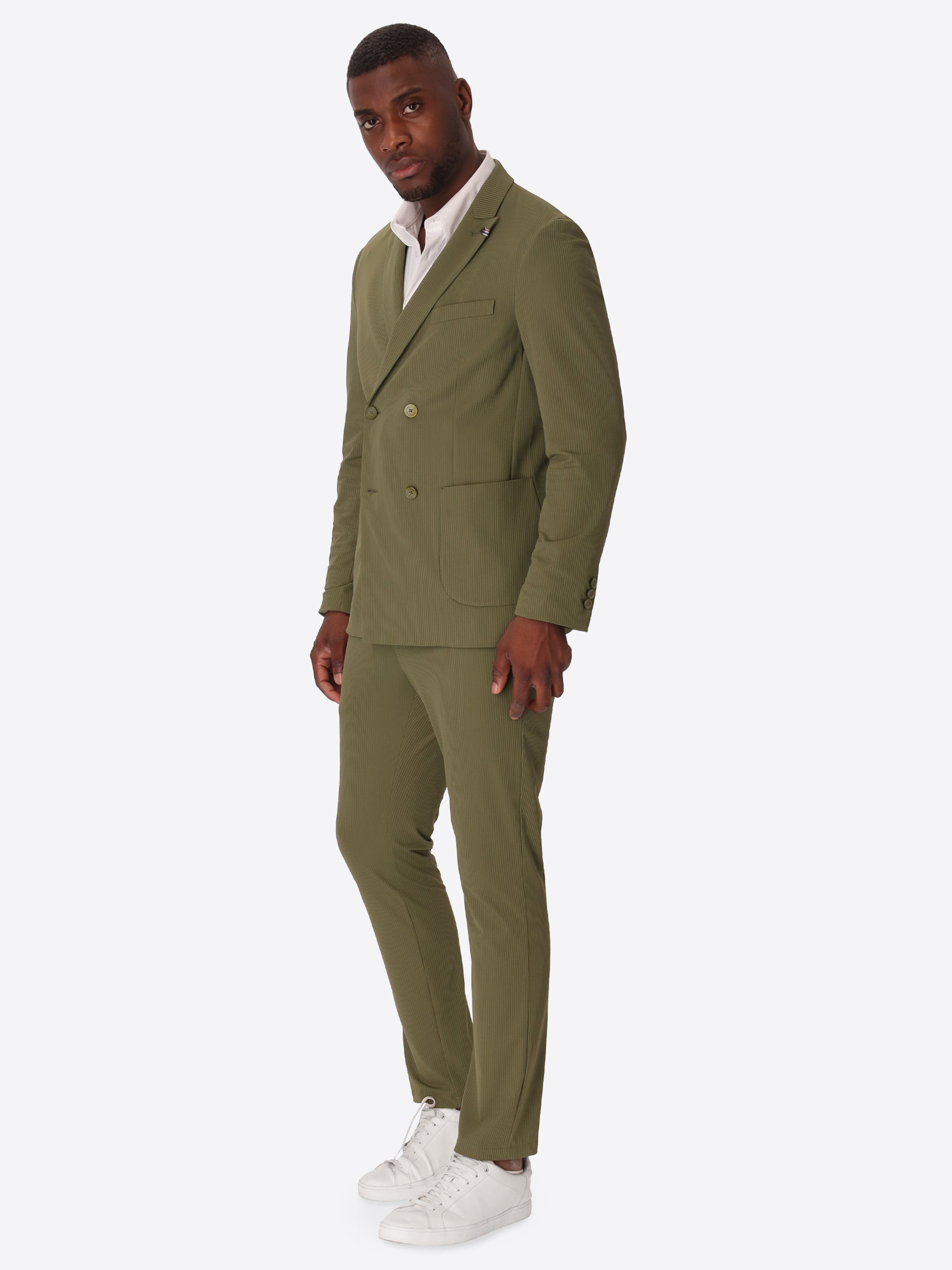 High-Perform12 Leccio Suit Moss In Raised-Stripe Technical Stretch Fabric