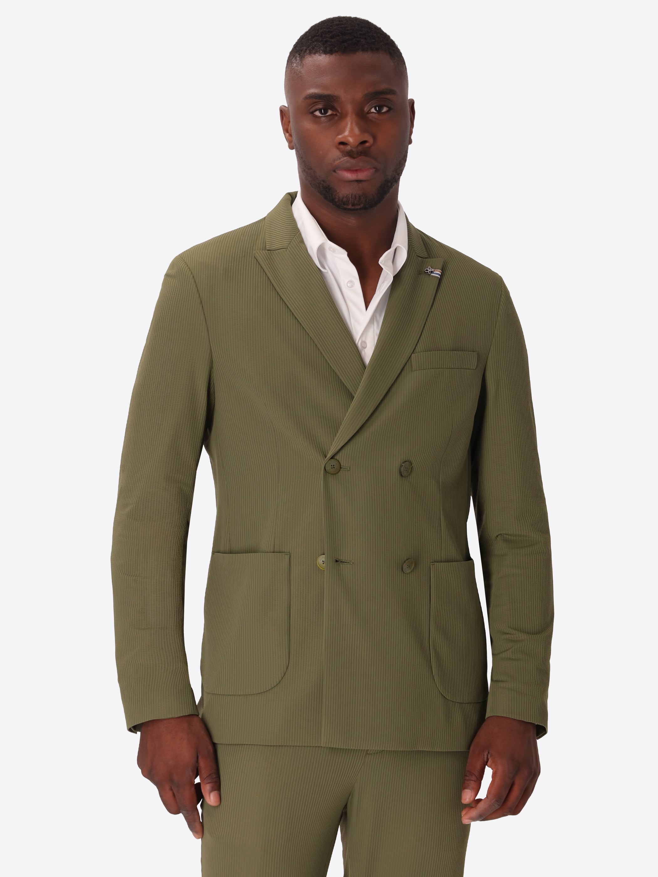 High-Perform12 Double-Breasted Jacket Leccio In Raised-Stripe Technical Stretch Fabric