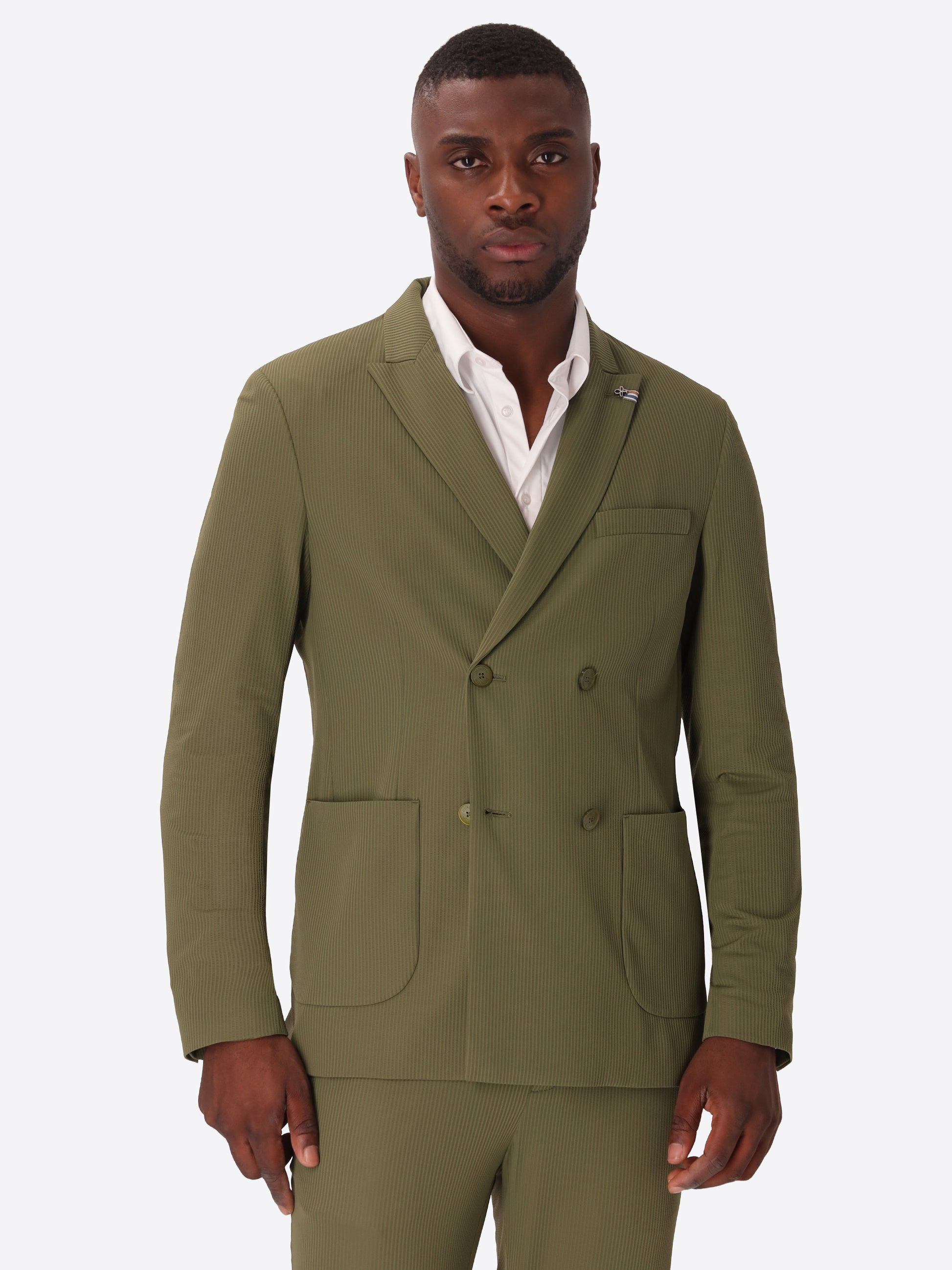 High-Perform12 Leccio Suit Moss In Raised-Stripe Technical Stretch Fabric