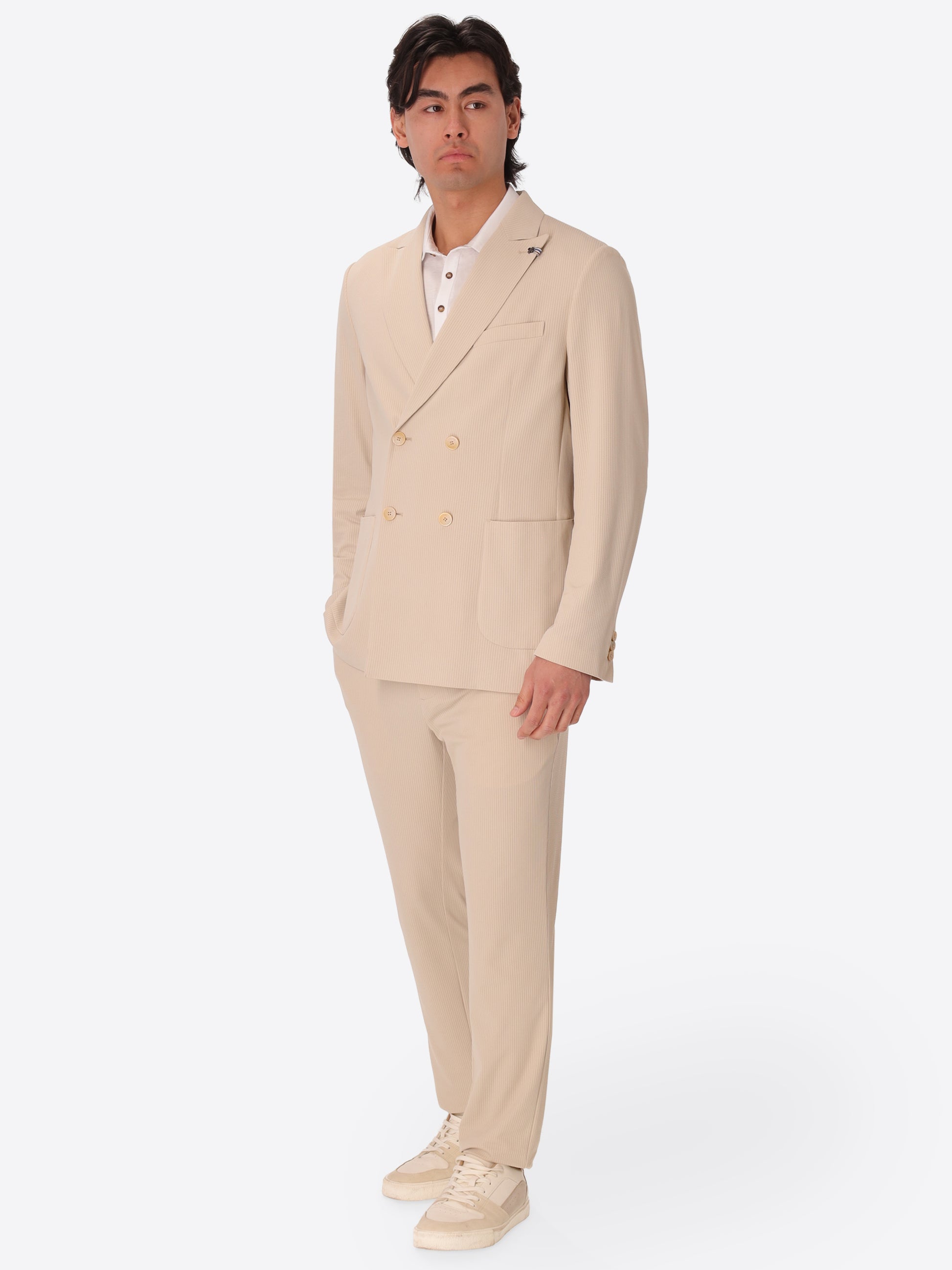 High-Perform12 Doppelreihige Jacke Leccio Aus Technischem Stretchgewebe Mit Reliefstreifen