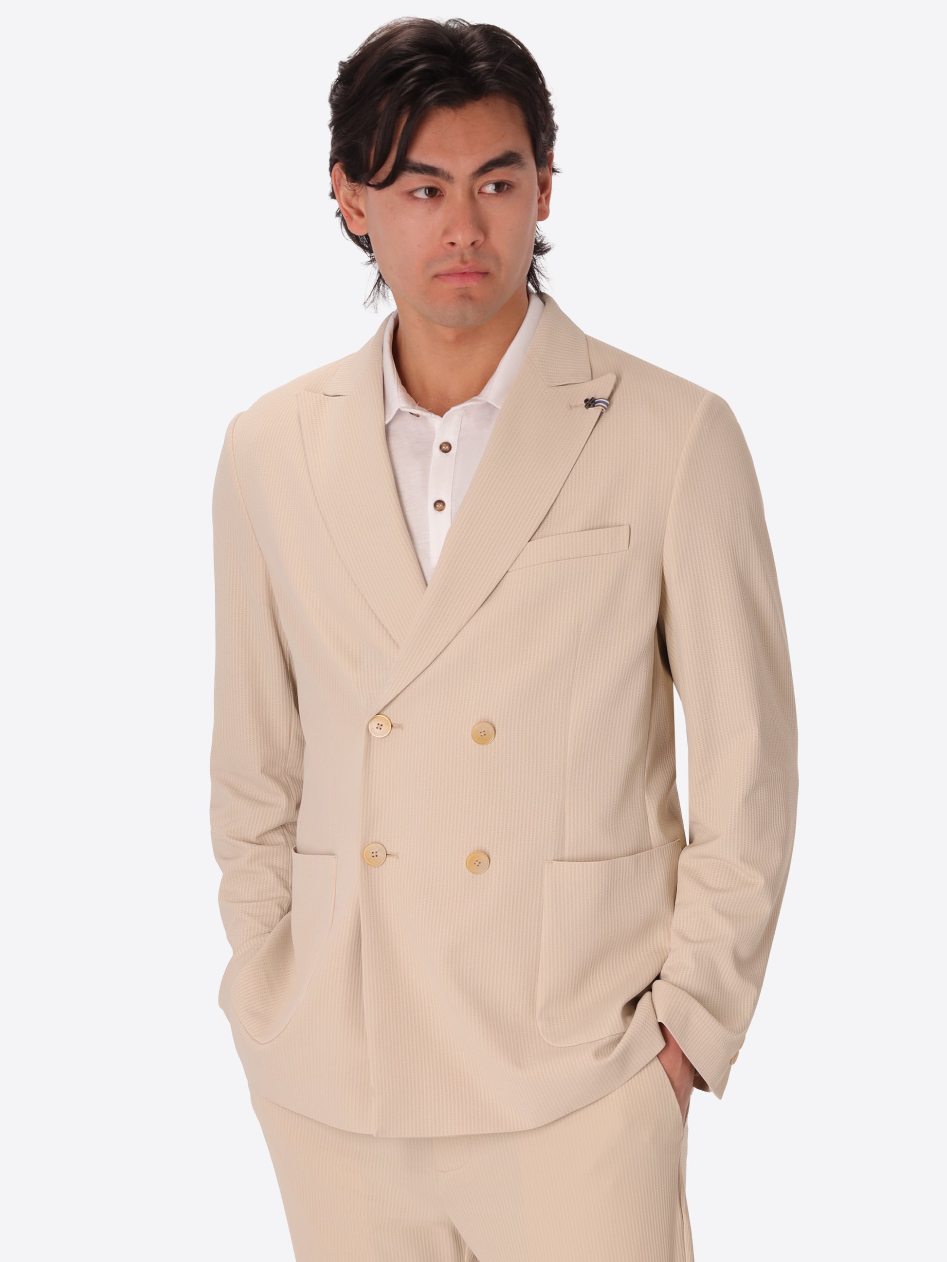 High-Perform12 Doppelreihige Jacke Leccio Aus Technischem Stretchgewebe Mit Reliefstreifen