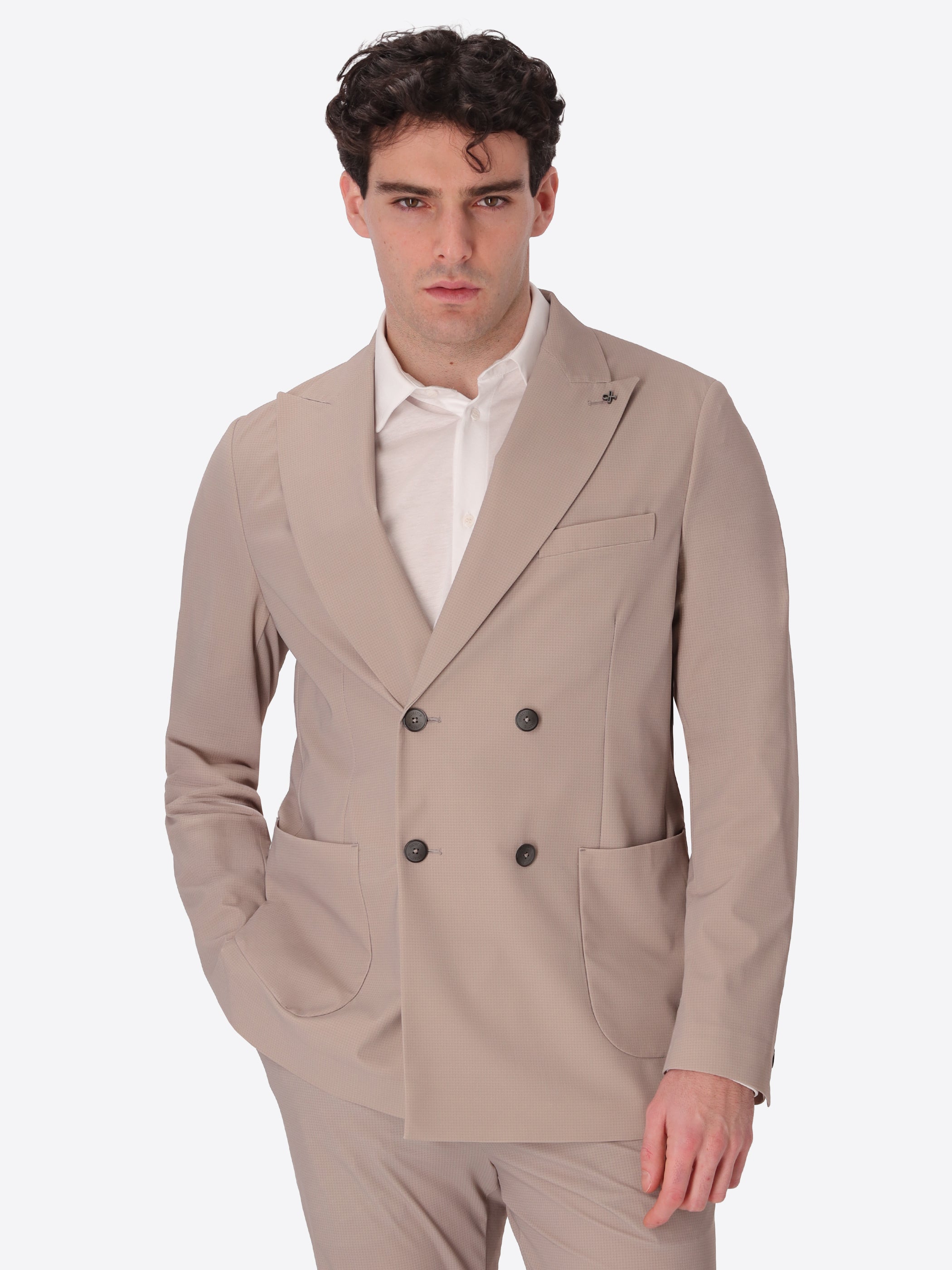 High-Perform12 Double-Breasted Jacket Sequoia In Printed Micro-Patterned Fabric