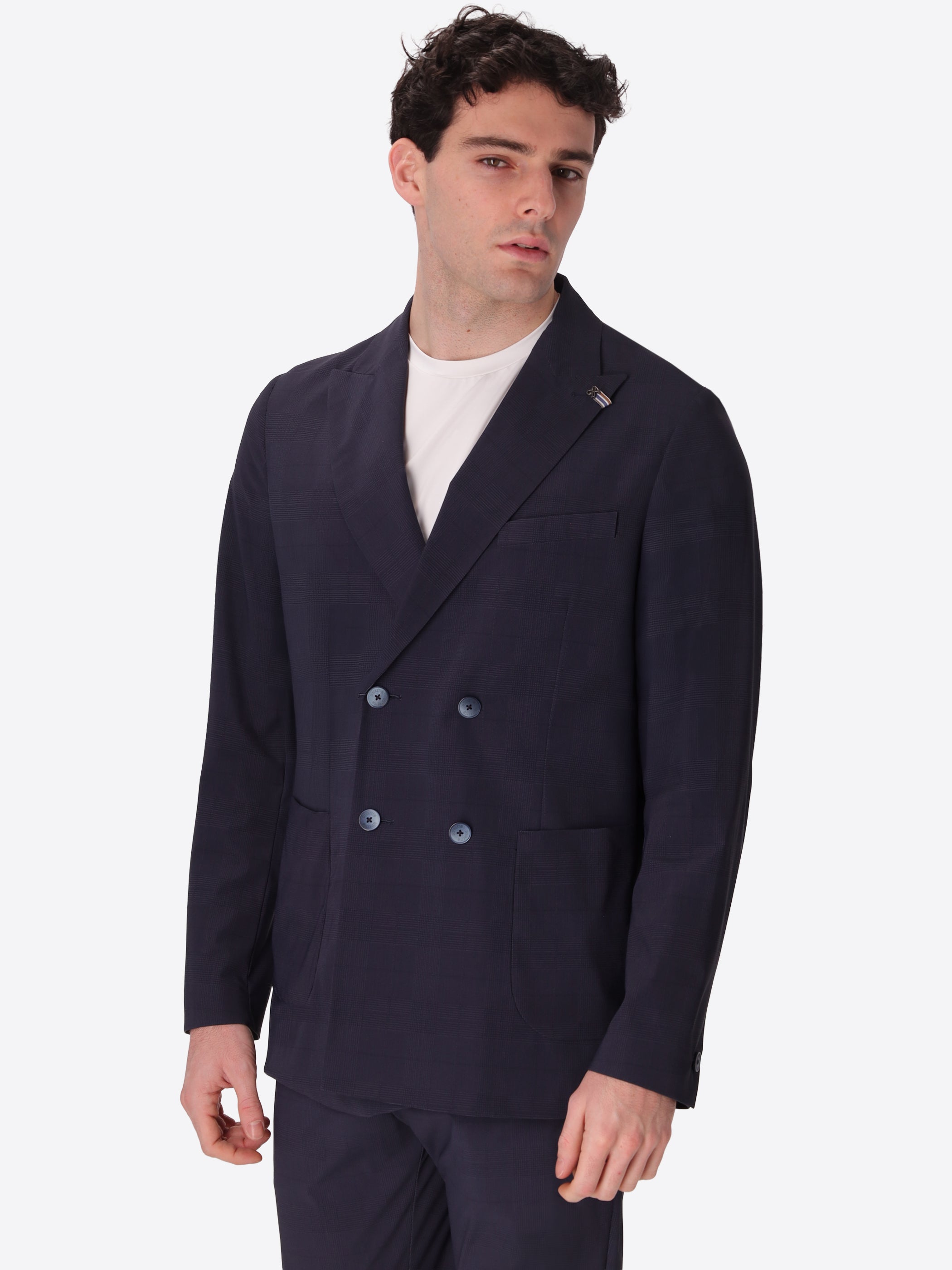 High-Perform12 Double-Breasted Jacket Quercia In Technical Active Stretch Prince Of Wales Fabric