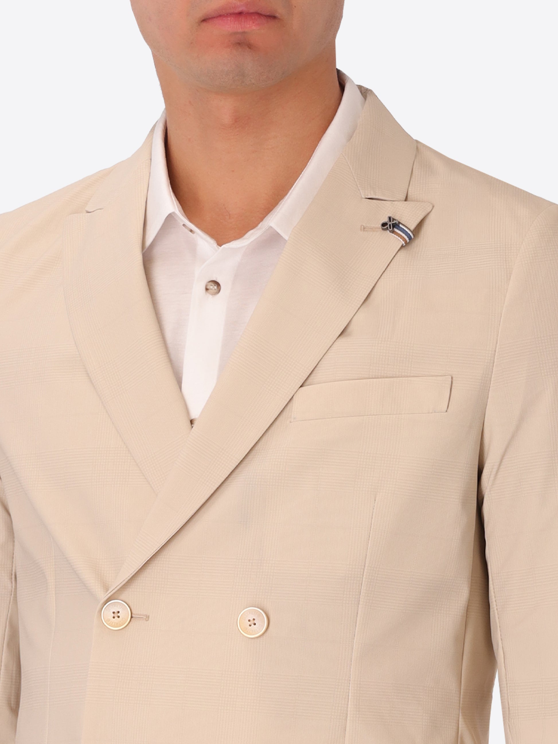 High-Perform12 Quercia Suit Travertine In Technical Active Stretch Prince of Wales Fabric