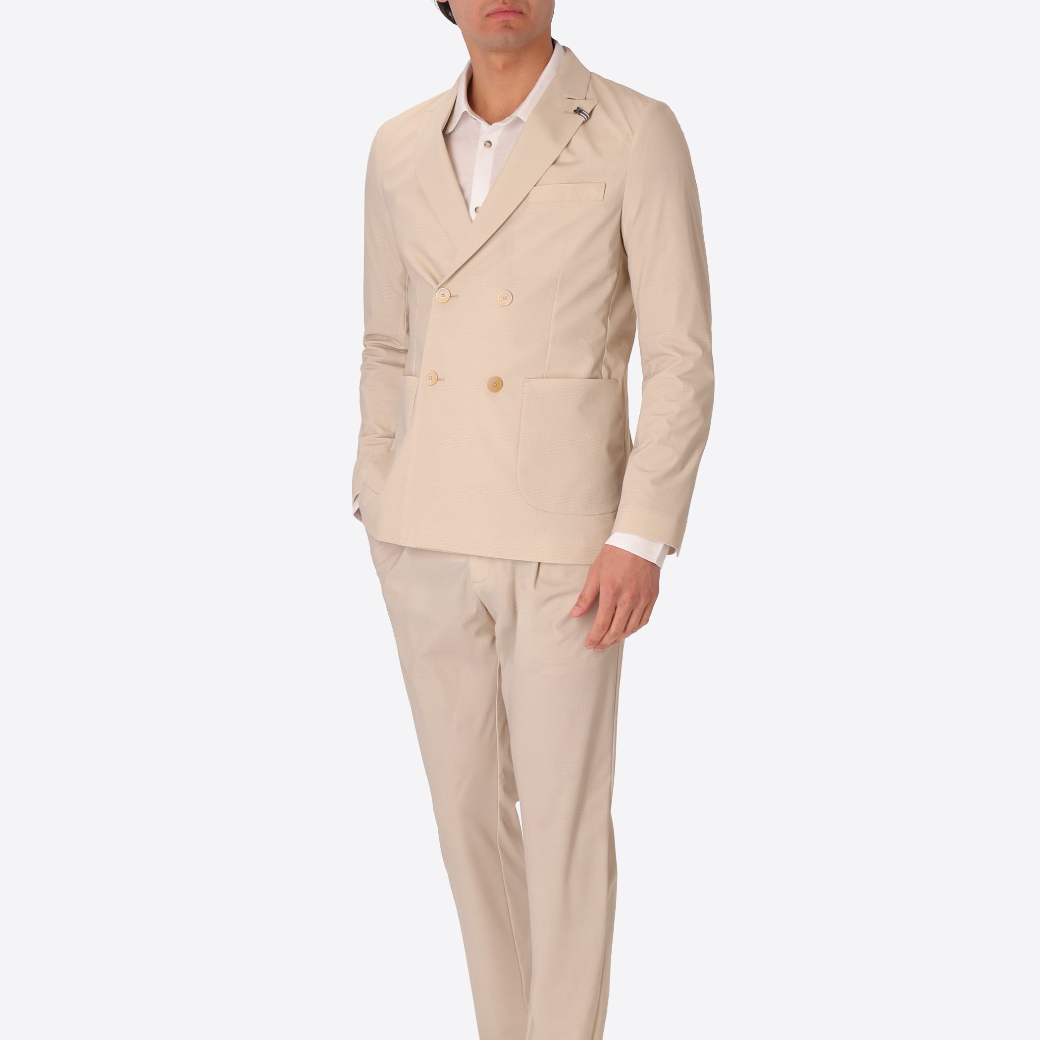 High-Perform12 Quercia Suit Travertine In Technical Active Stretch Prince of Wales Fabric
