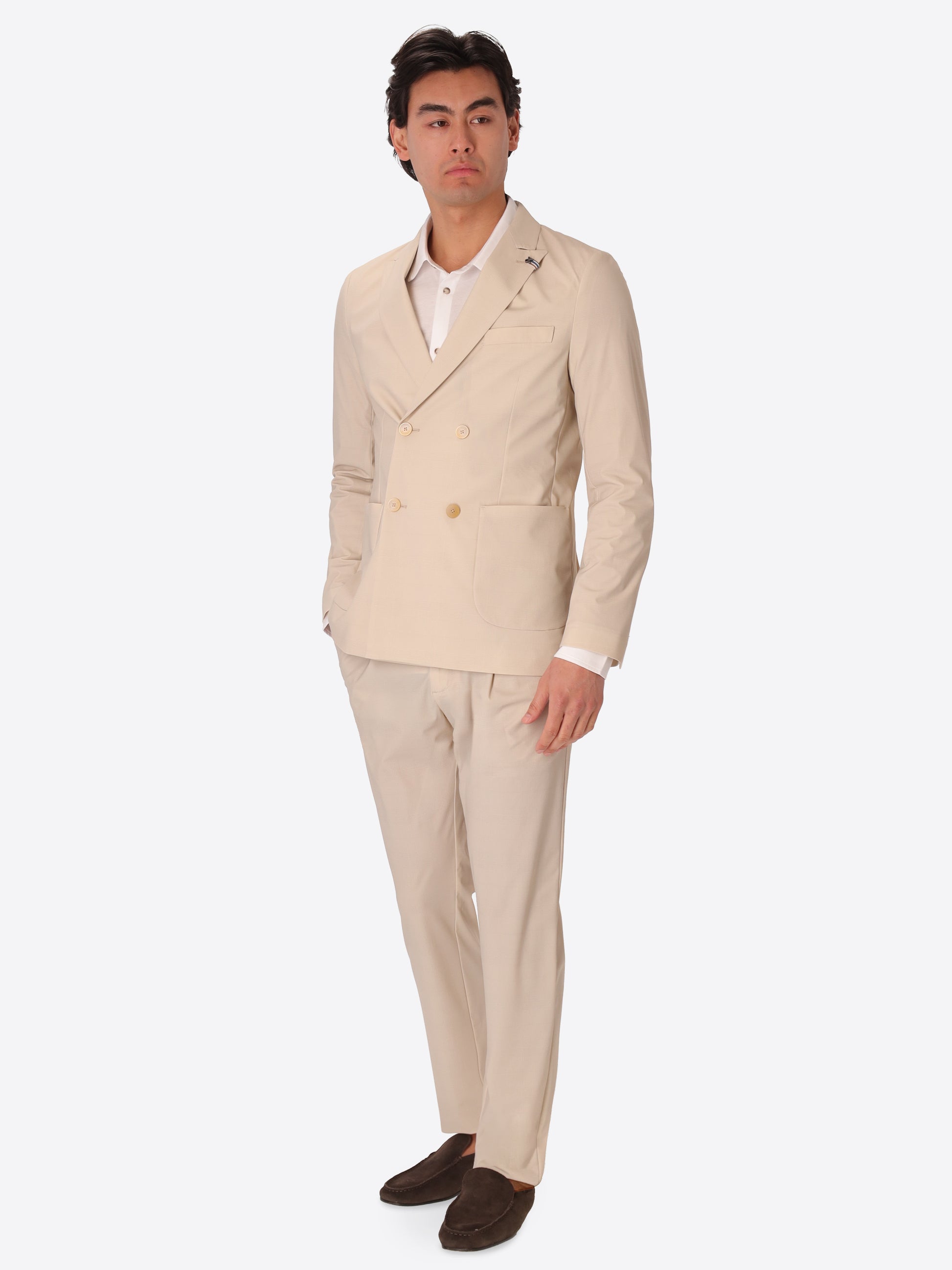 High-Perform12 Quercia Suit Travertine In Technical Active Stretch Prince of Wales Fabric