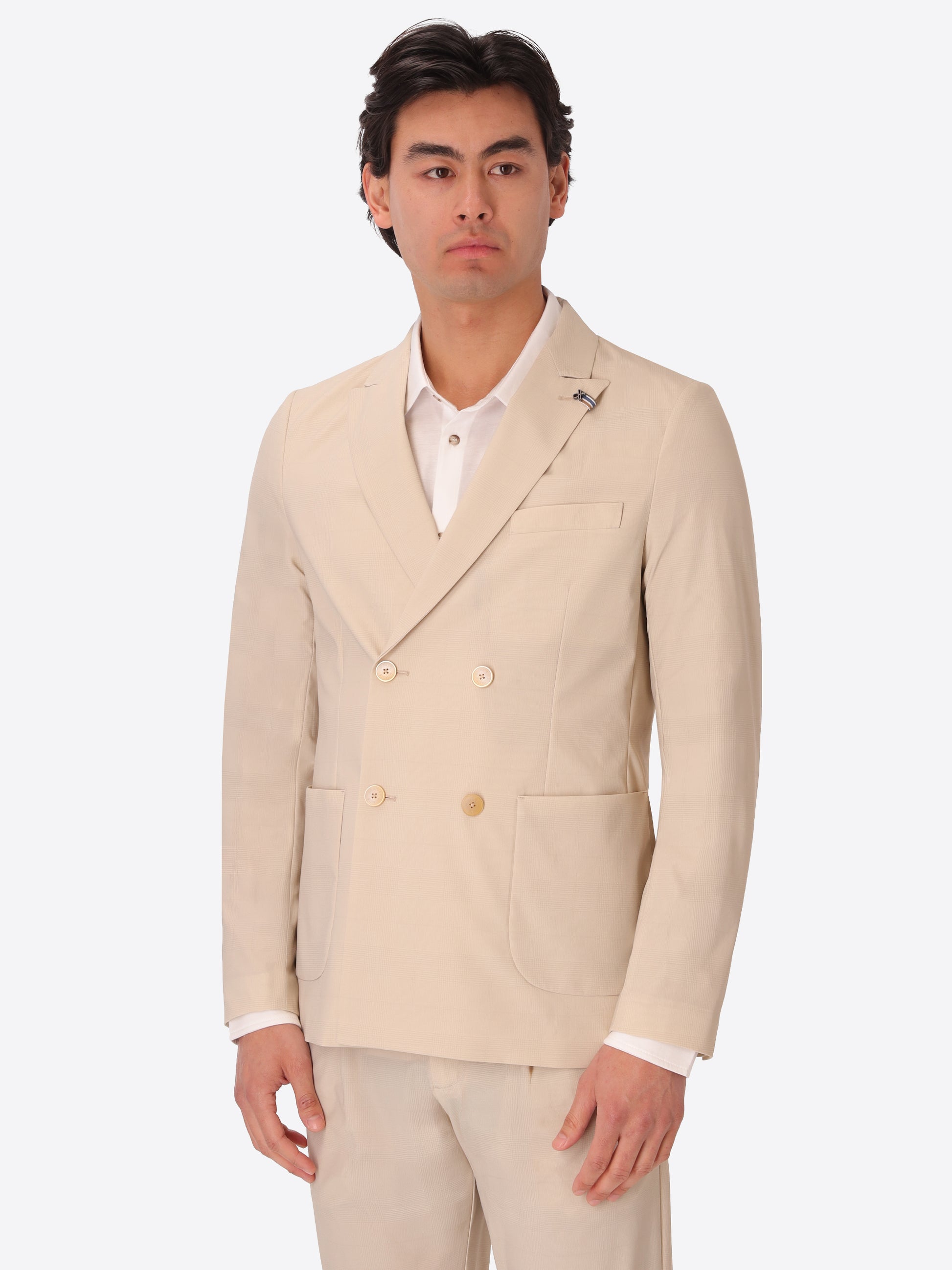 High-Perform12 Quercia Suit Travertine In Technical Active Stretch Prince of Wales Fabric