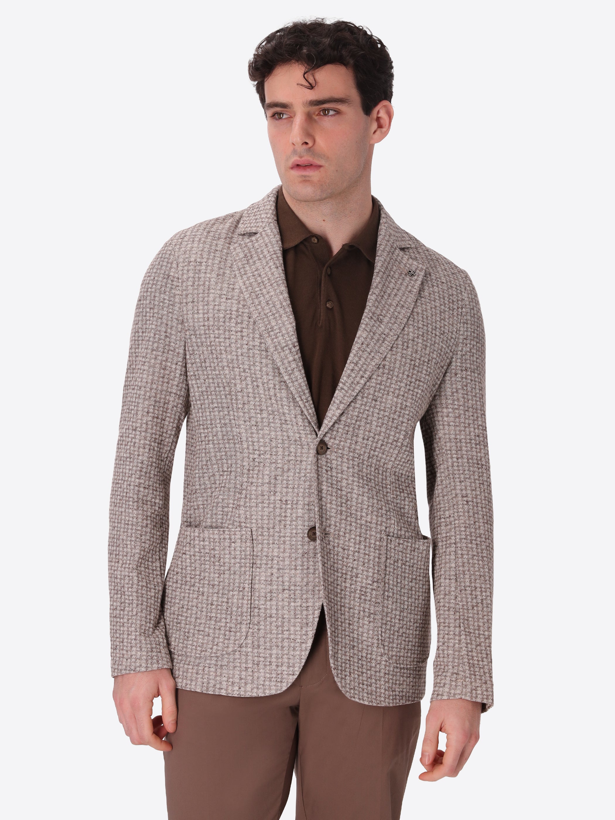 Jacket Nespolo In Stretch Knit Houndstooth Jacquard Fabric