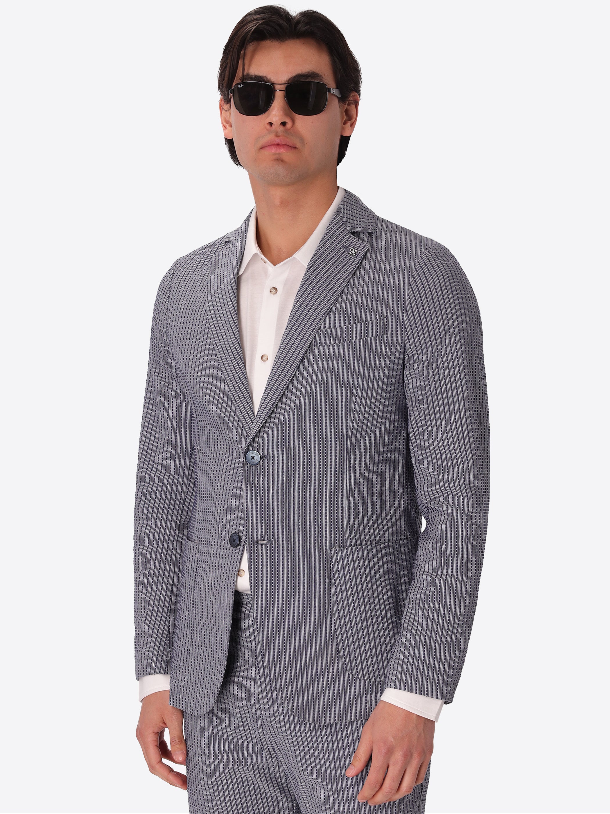 Jacket Acero In Super-Stretch Embossed Alternating Stripe Fabric