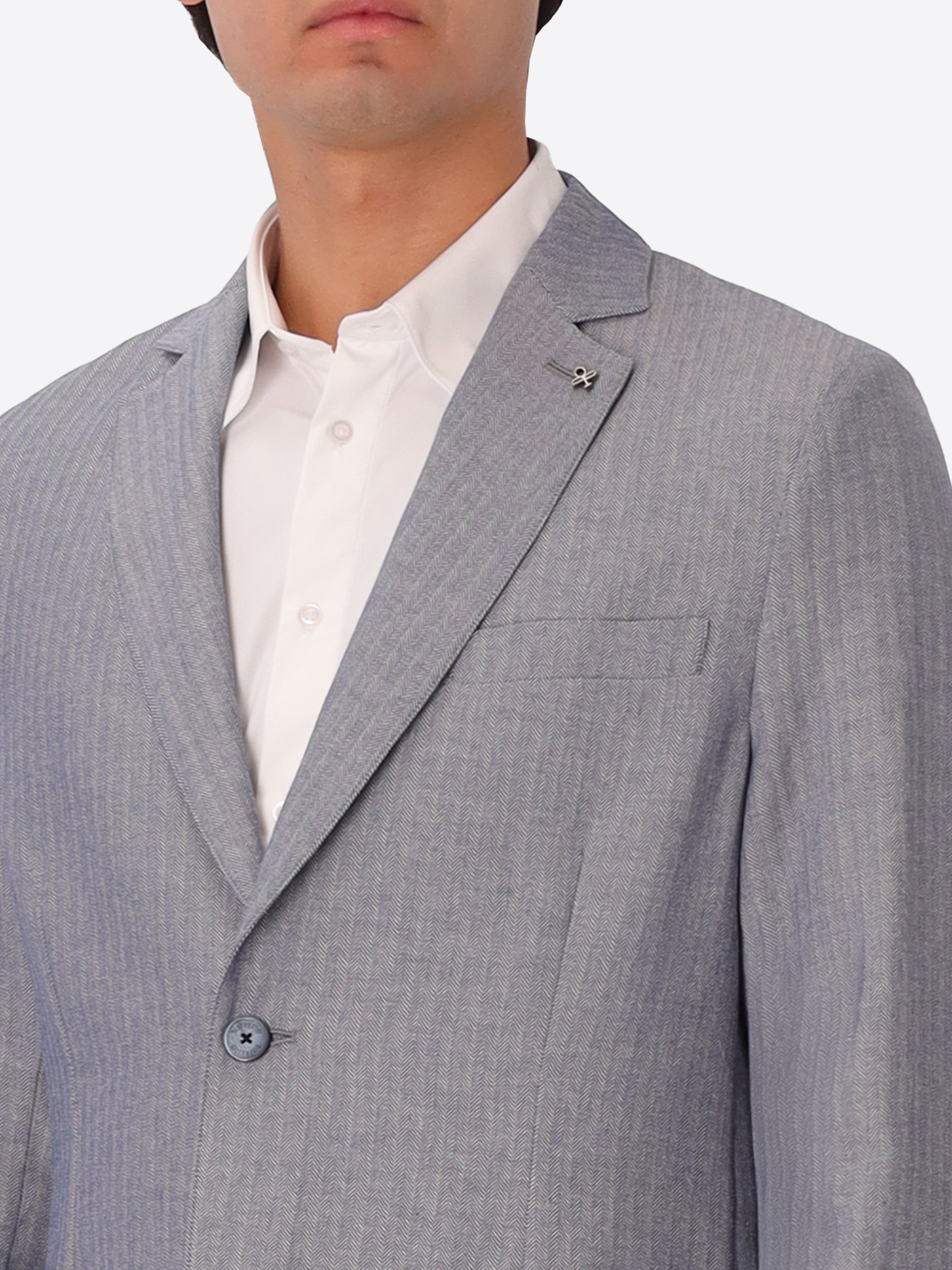 Blue Trifoglio Suit In Lightweight Herringbone Pattern Fabric
