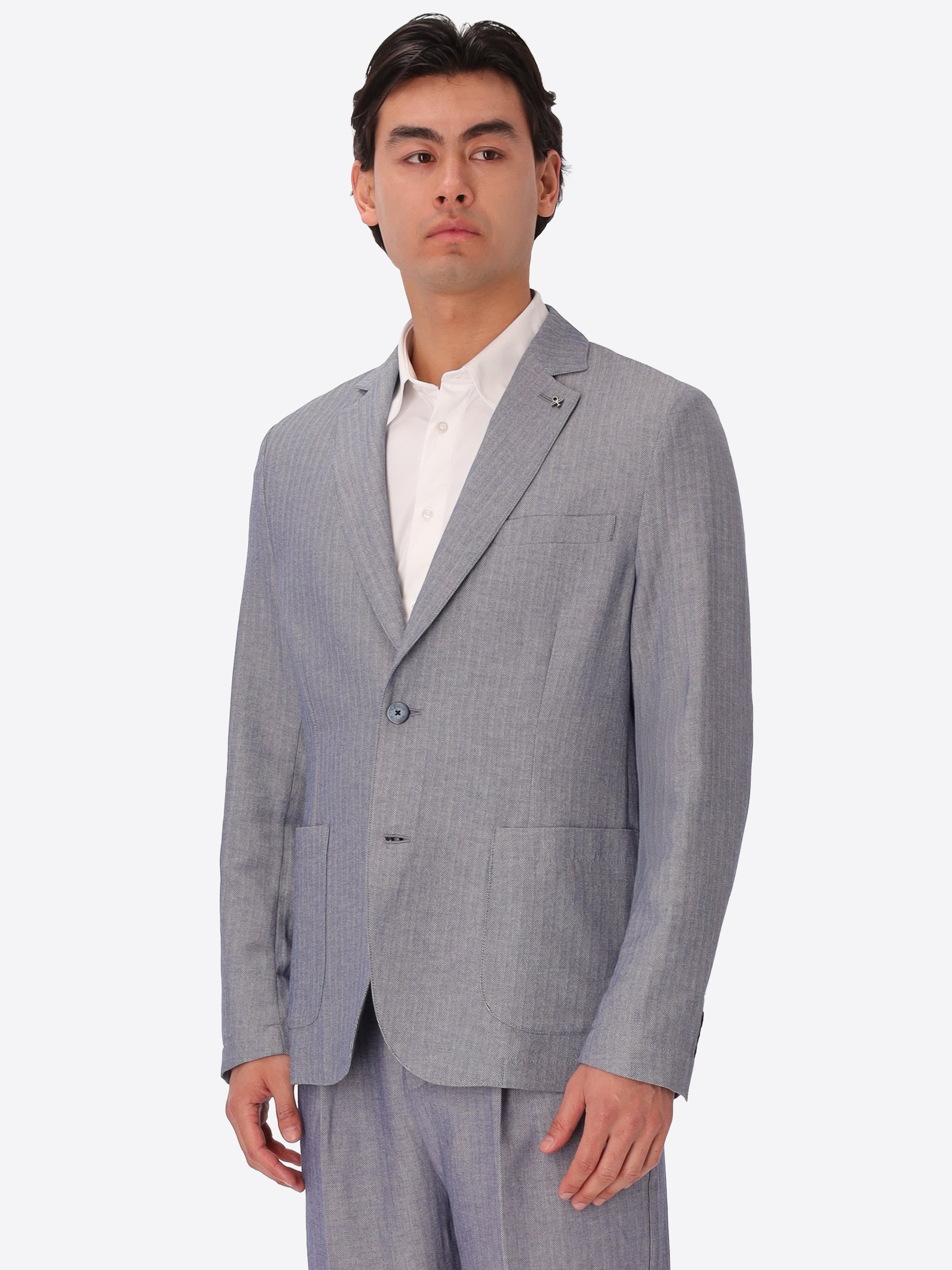 Blue Trifoglio Suit In Lightweight Herringbone Pattern Fabric