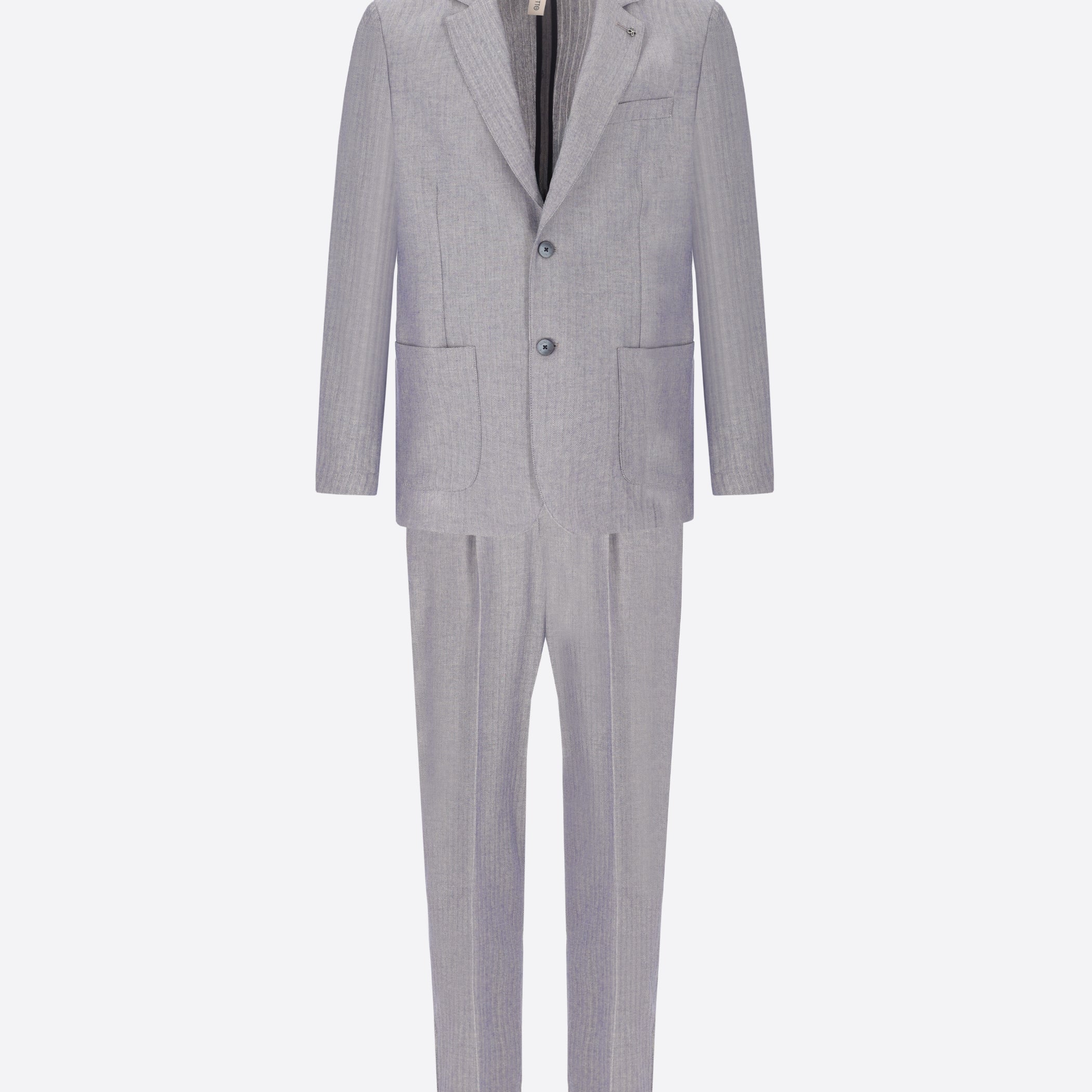 Blue Trifoglio Suit In Lightweight Herringbone Pattern Fabric