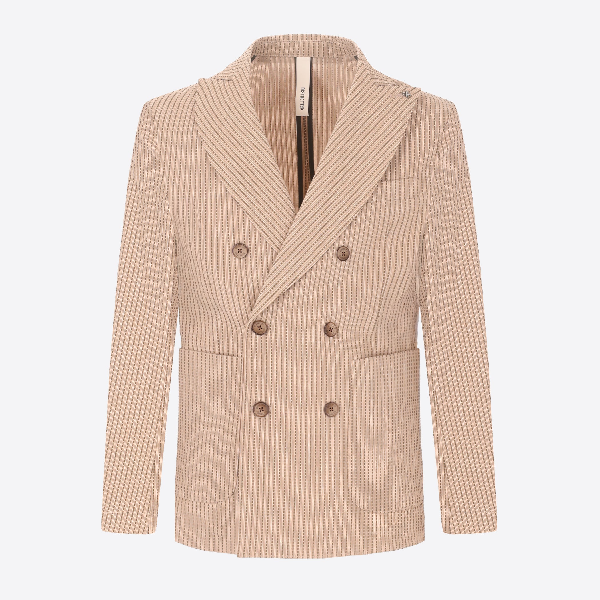 Giacca Doppiopetto Semi Sartoriale Acero In Tessuto Super Stretch A Righe Alternate In Rilievo
