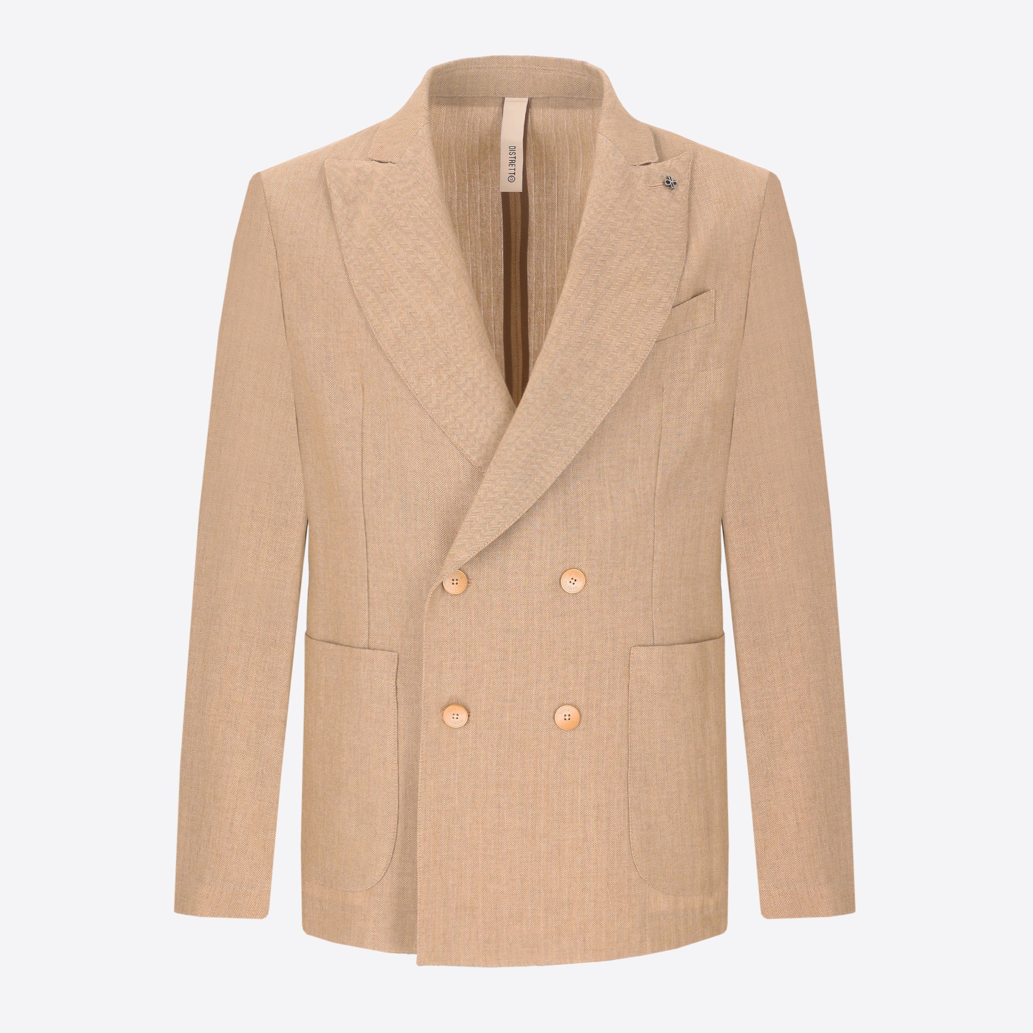 Double-Breasted Jacket Trifoglio In Herringbone Pattern Lightweight Fabric
