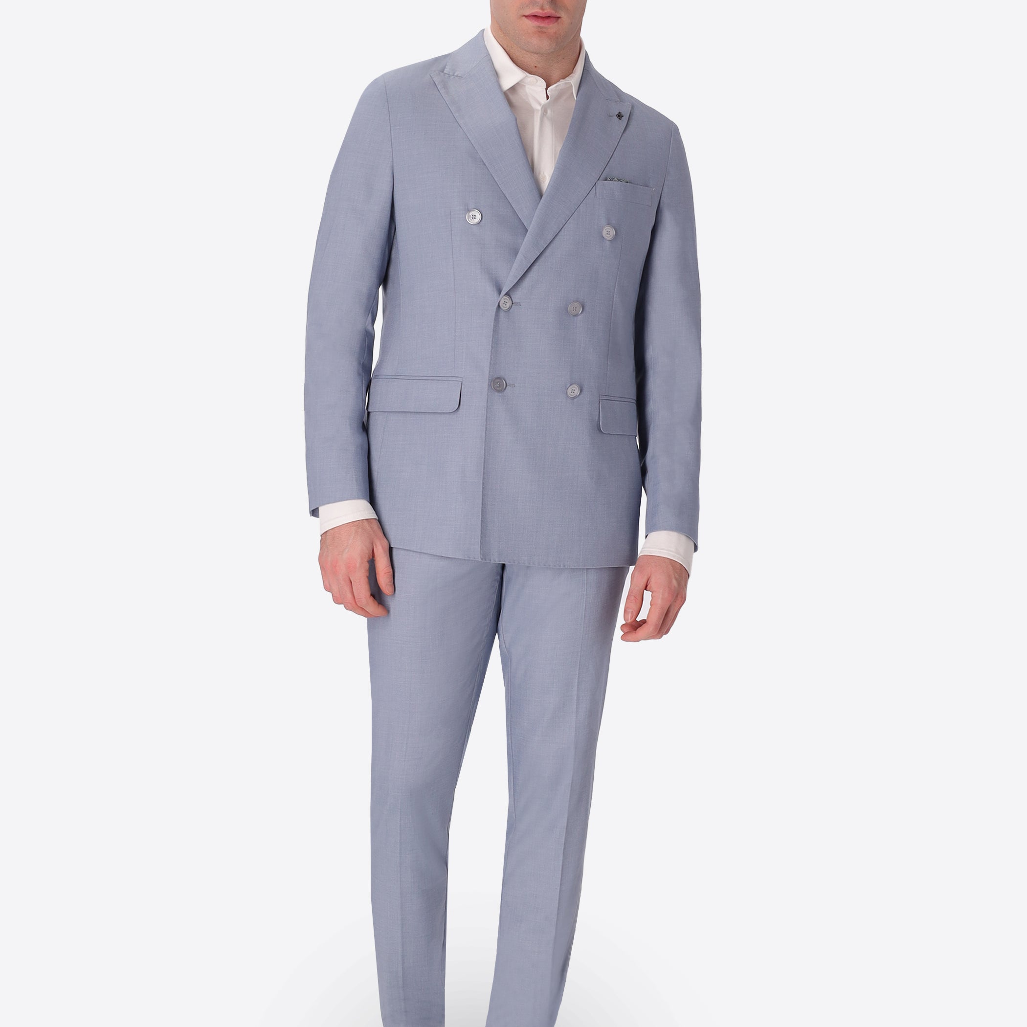 Sky Blue Double-Breasted Tailoring Suit Alabastro in Super-Comfort Cool Wool Effect Fabric