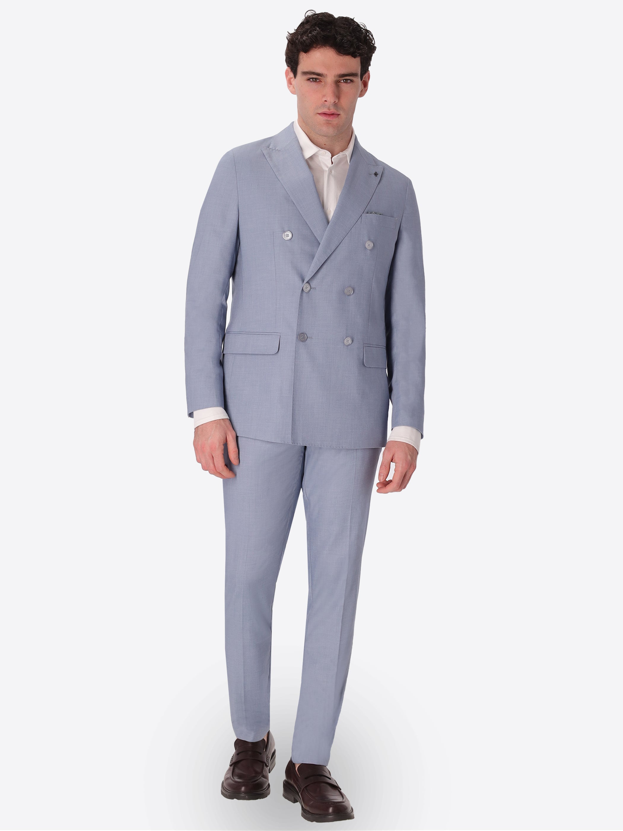 Sky Blue Double-Breasted Tailoring Suit Alabastro in Super-Comfort Cool Wool Effect Fabric