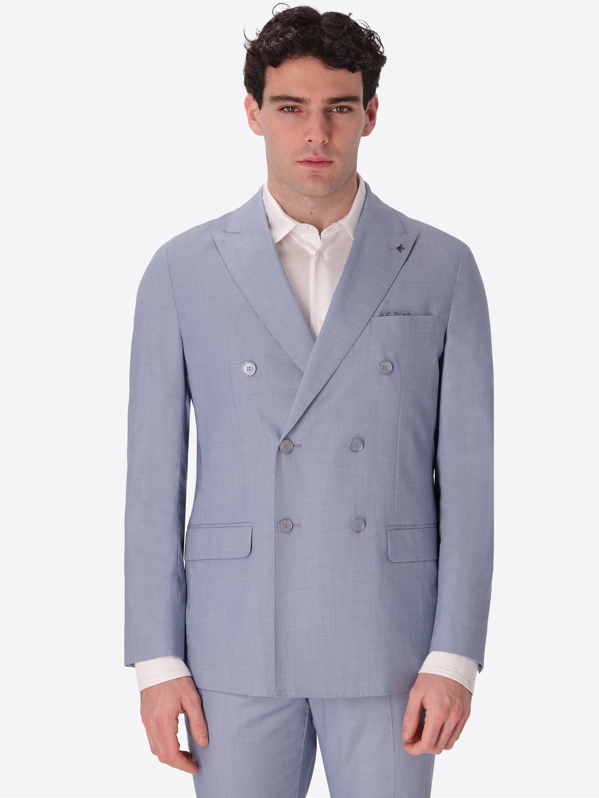 Sky Blue Double-Breasted Tailoring Suit Alabastro in Super-Comfort Cool Wool Effect Fabric