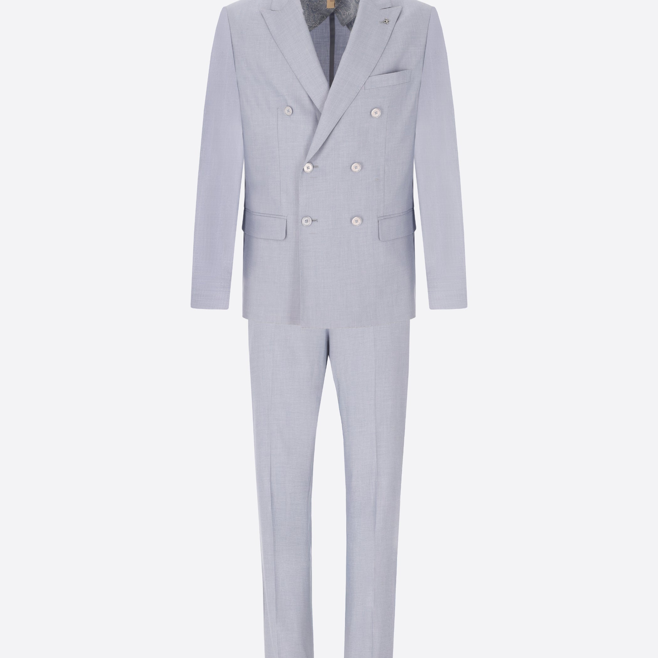 Sky Blue Double-Breasted Tailoring Suit Alabastro in Super-Comfort Cool Wool Effect Fabric