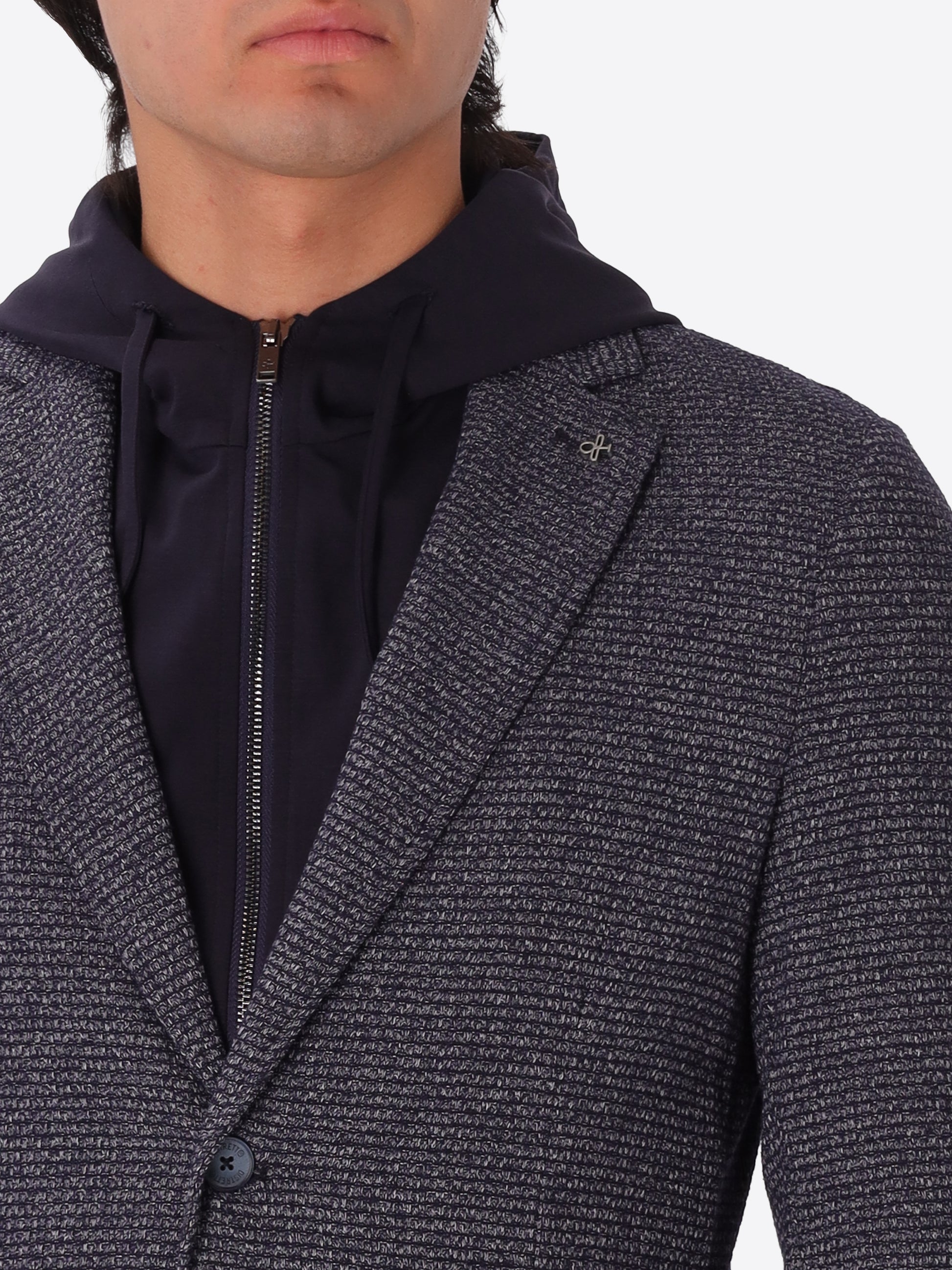 Jacket Regi In Melange Jersey Knit Stretch Fabric With Detachable Hooded Insert