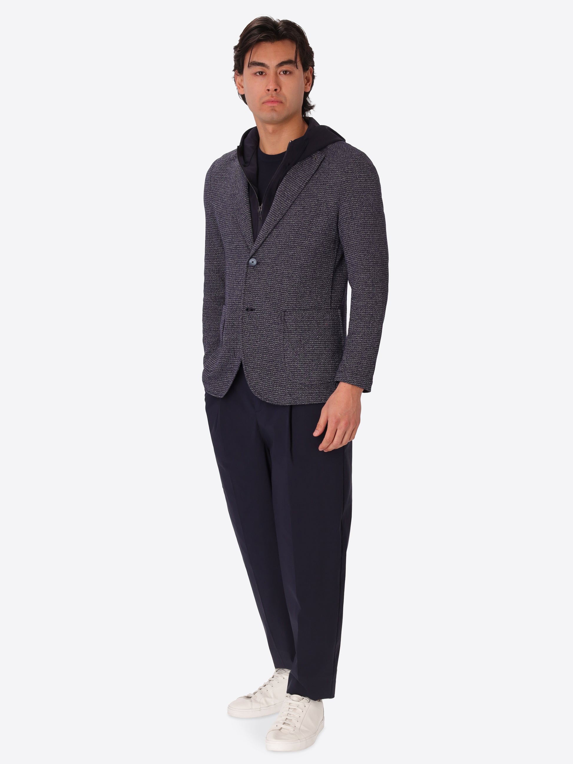 Jacket Regi In Melange Jersey Knit Stretch Fabric With Detachable Hooded Insert