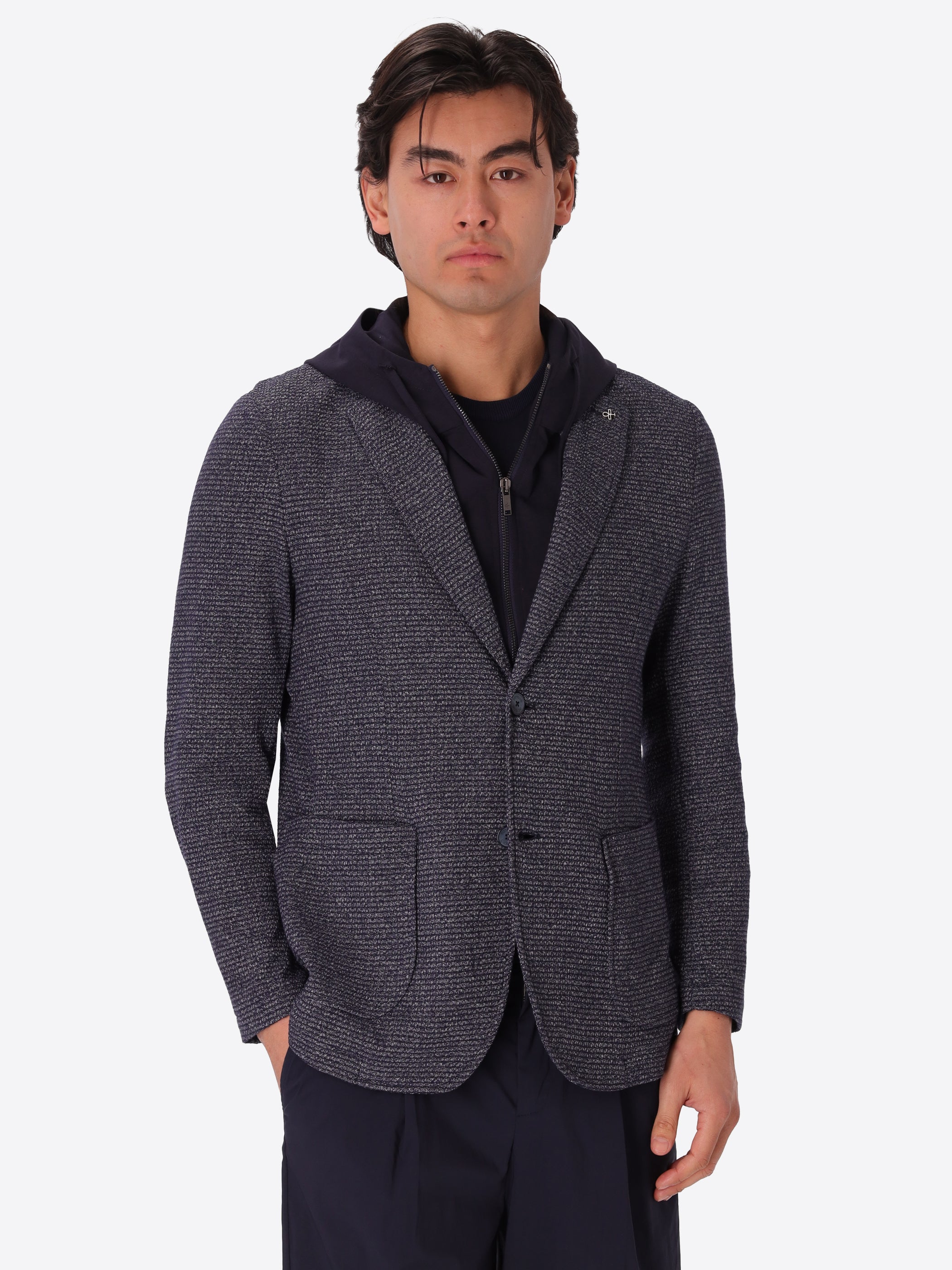 Jacket Regi In Melange Jersey Knit Stretch Fabric With Detachable Hooded Insert