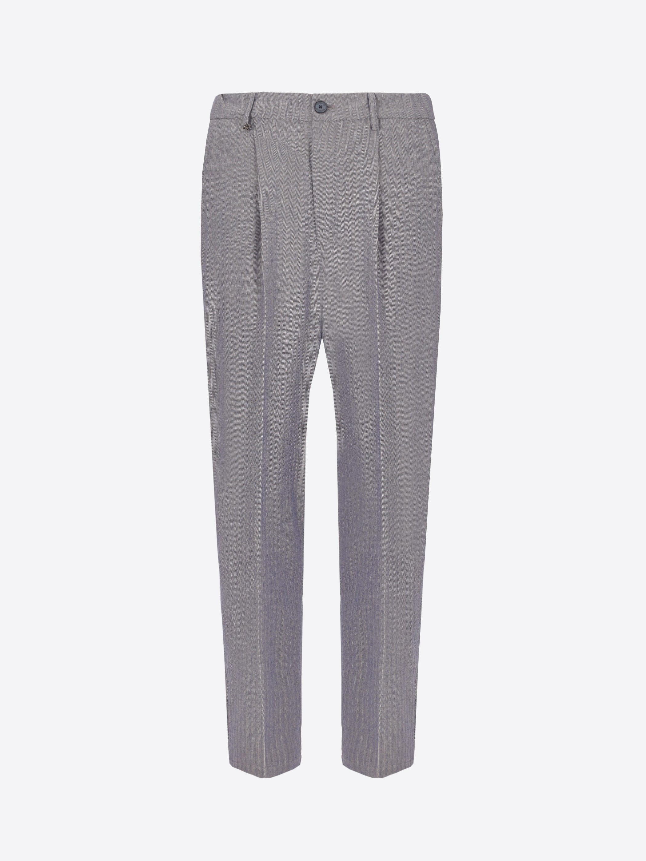 Ban Trousers Trifoglio In Herringbone Pattern Lightweight Fabric