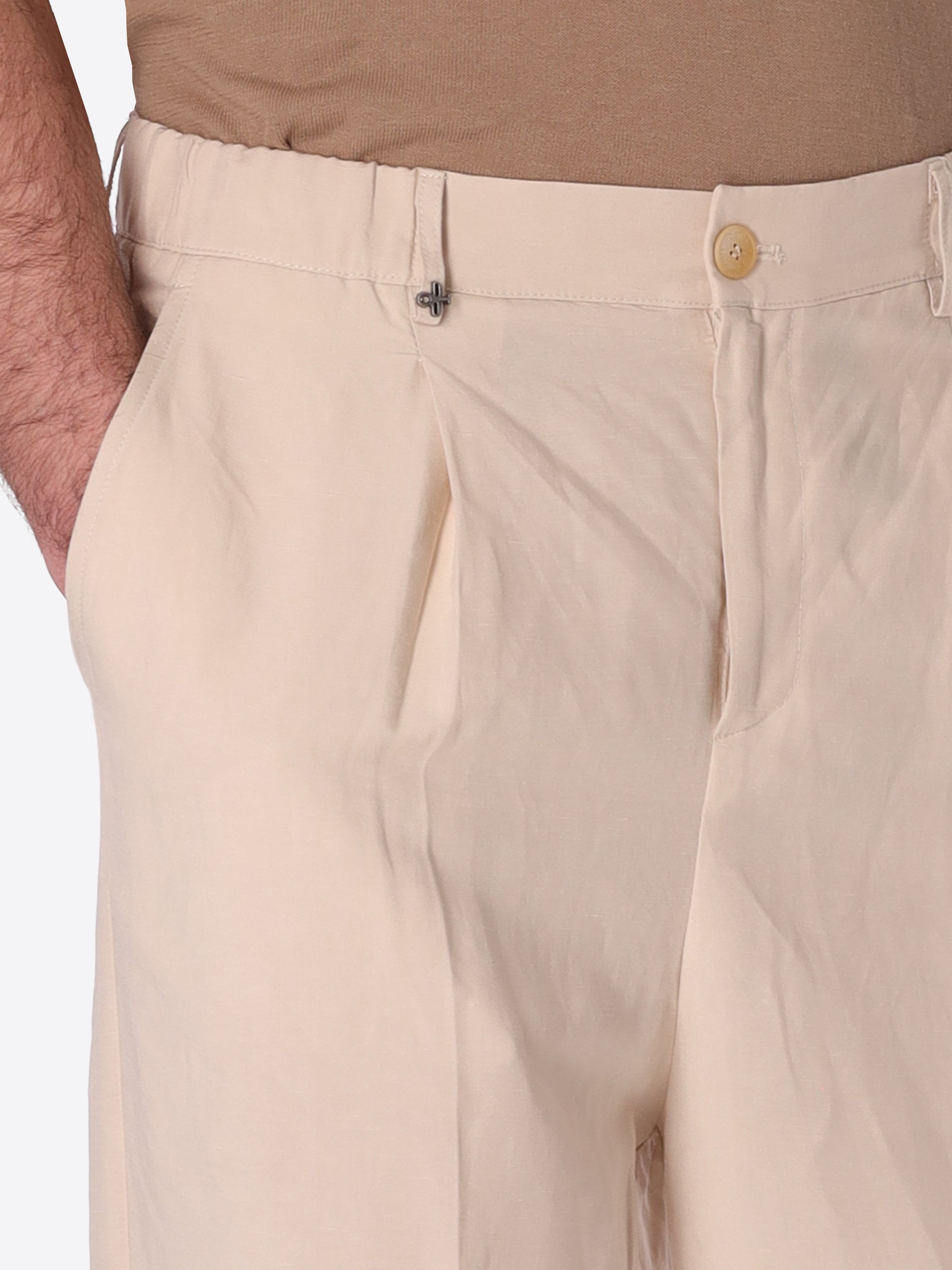 Ban Trousers Alloro In Lightweight Linen-Viscose Fabric