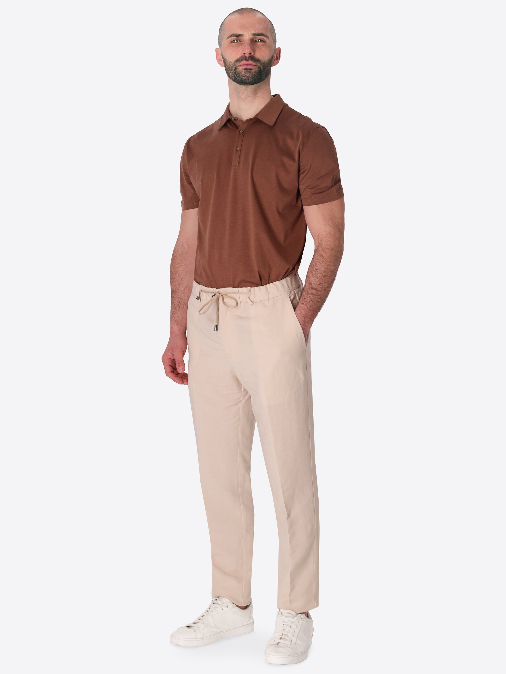 Pantalone Relax Alloro In Tessuto Leggero Misto Lino Viscosa