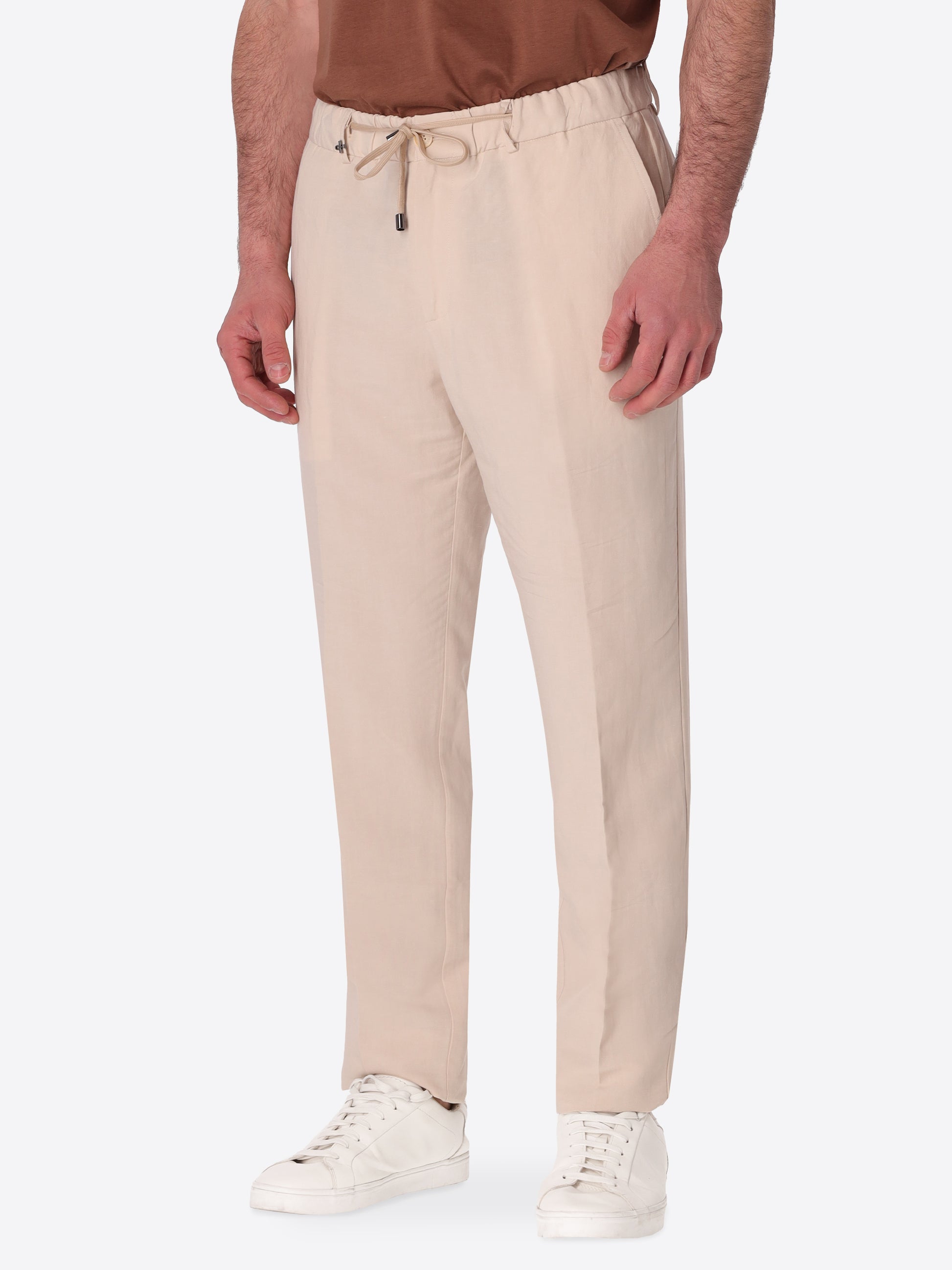 Pantalone Relax Alloro In Tessuto Leggero Misto Lino Viscosa