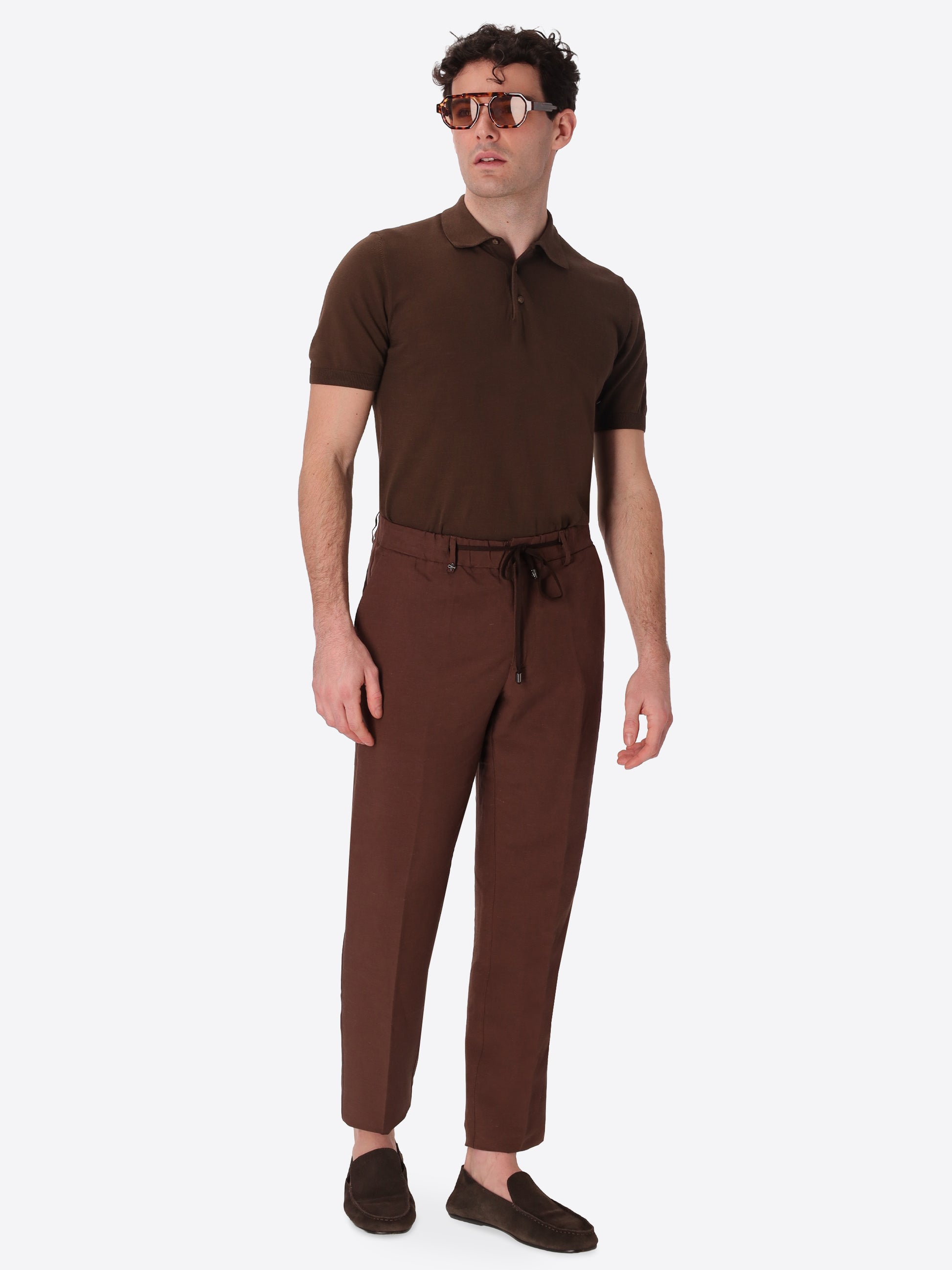 Pantalone Relax Alloro In Tessuto Leggero Misto Lino Viscosa