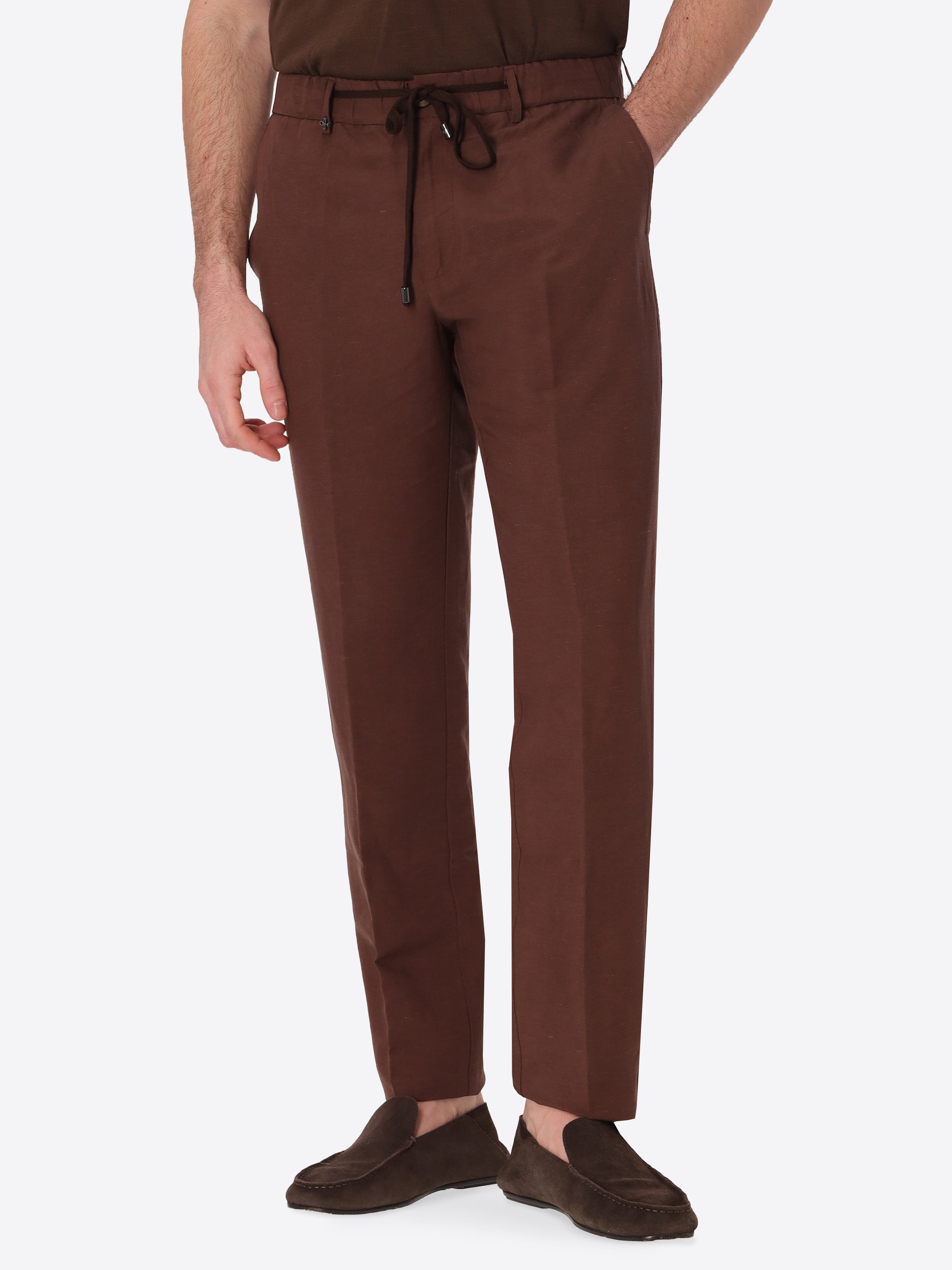 Pantalone Relax Alloro In Tessuto Leggero Misto Lino Viscosa