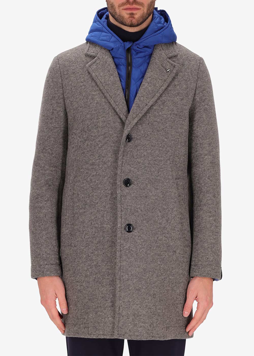 Cappotto Carlos in Lana Cotta Stretch con Cappuccio Staccabile