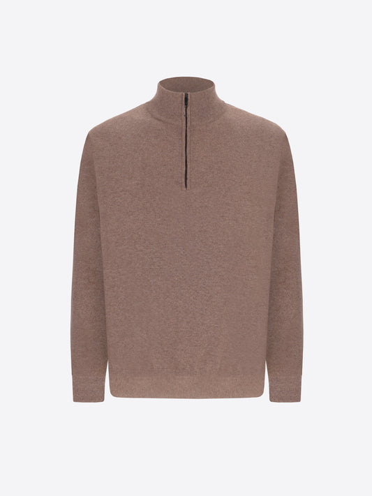 Distretto12 Dove Grey Cashmere-Blend Zip Turtleneck Sweater Michelangelo - Product Still Life