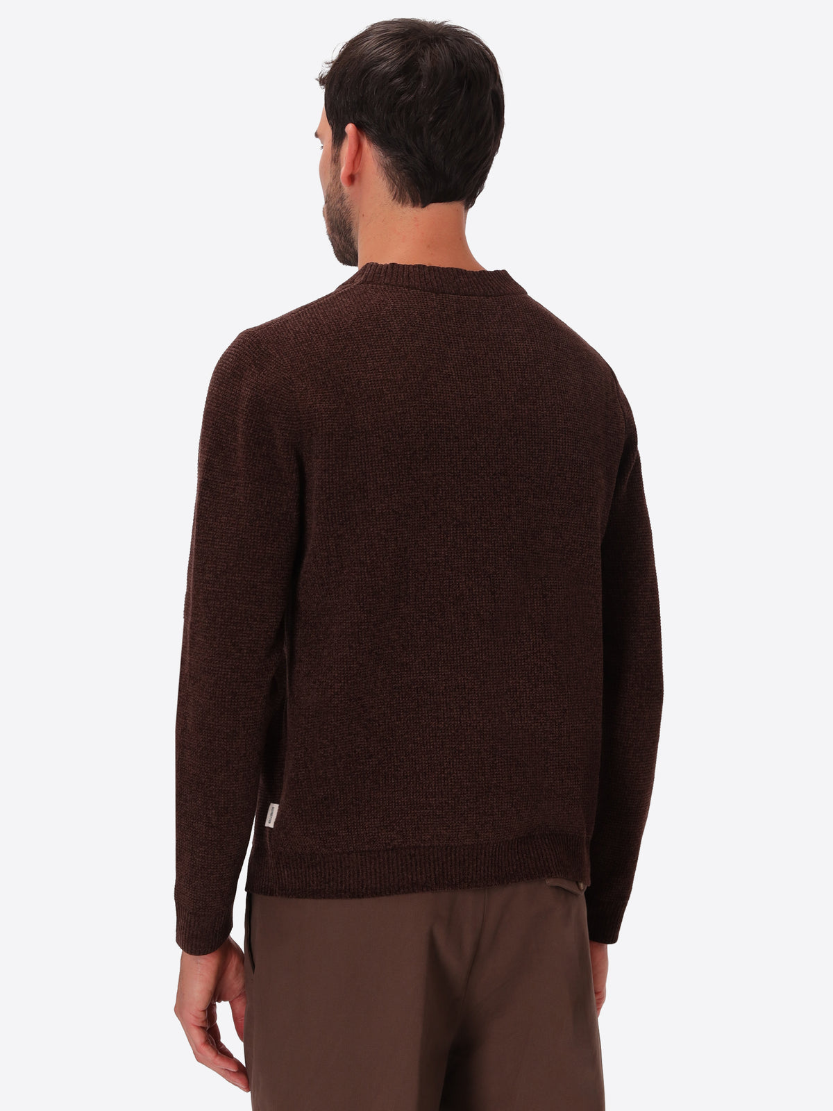 Brown Chenille-Knit Micro-Check Technical Sweater Brid - Model Back View