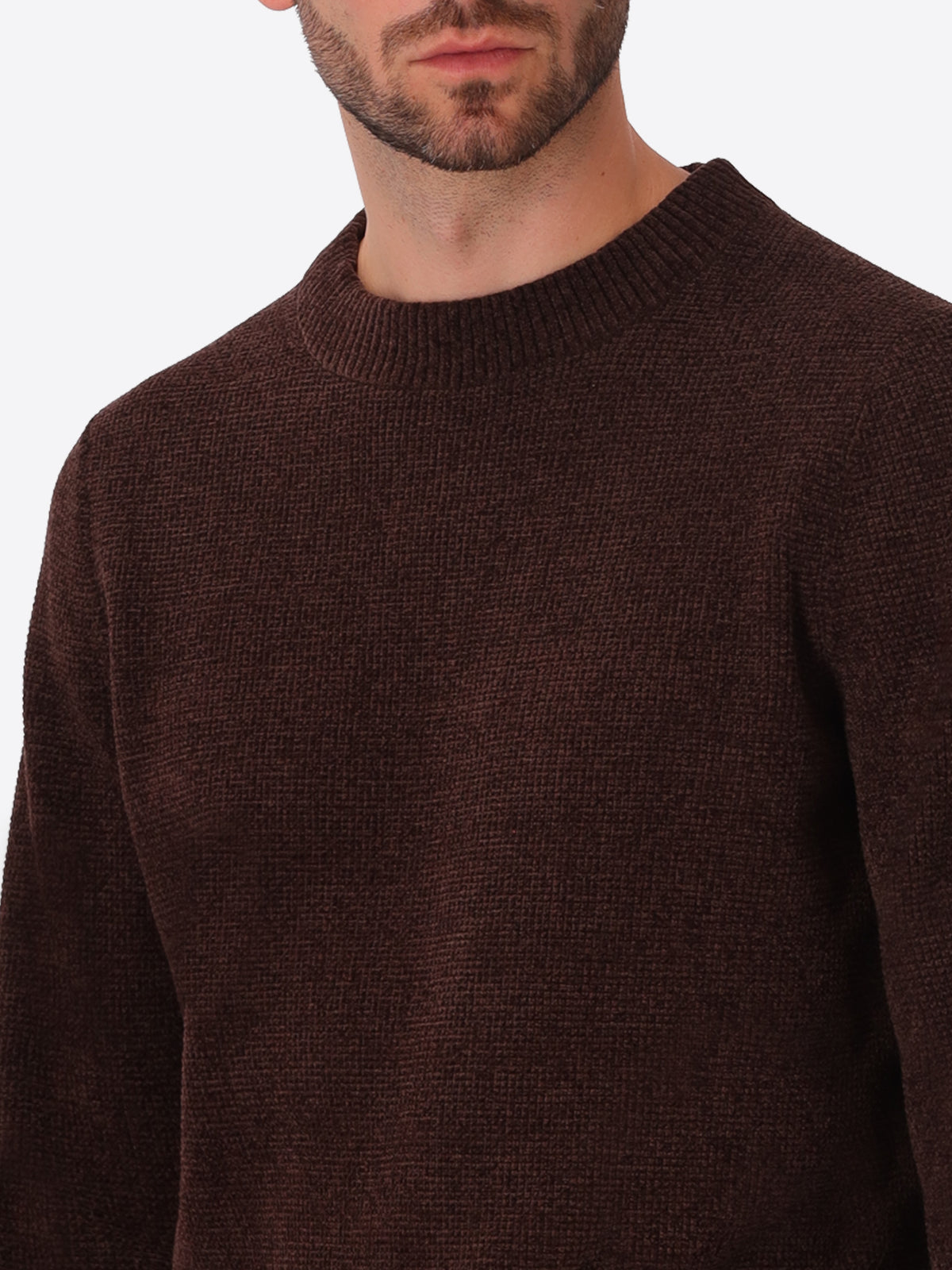 Brown Chenille-Knit Micro-Check Technical Sweater Brid - Close-Up Of The Collar